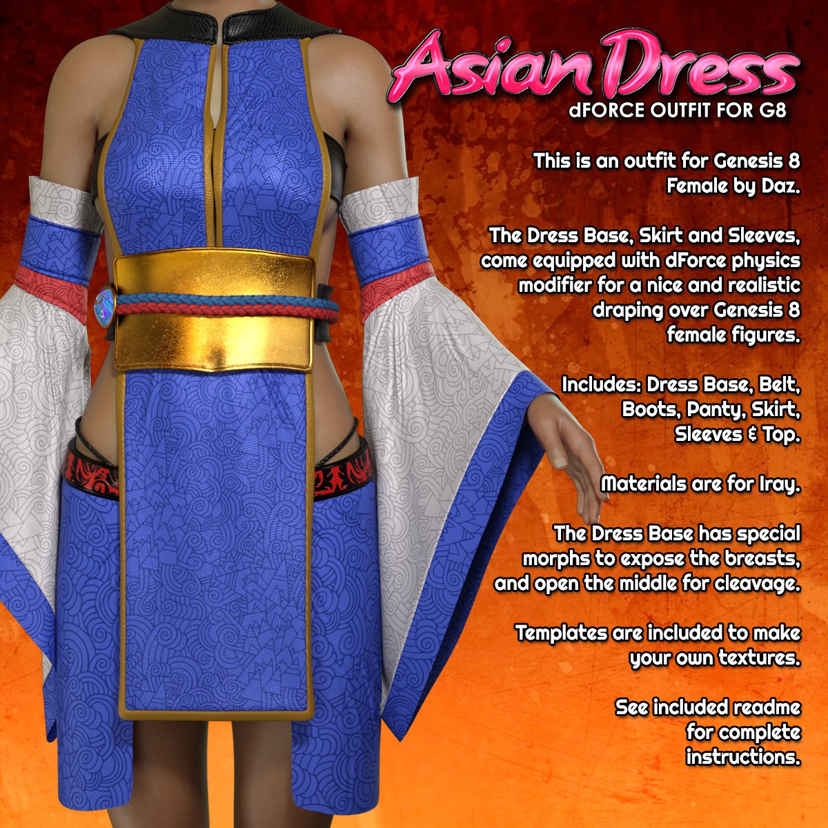 Exnem dForce Asian Dress for Genesis 8 Female by N/A