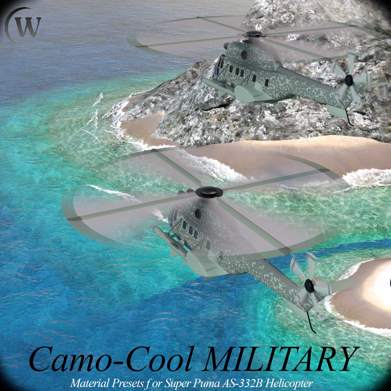 CAMO-Cool MILITARY Styles for Super Puma AS-332B Helicopter in Daz Studio by N/A