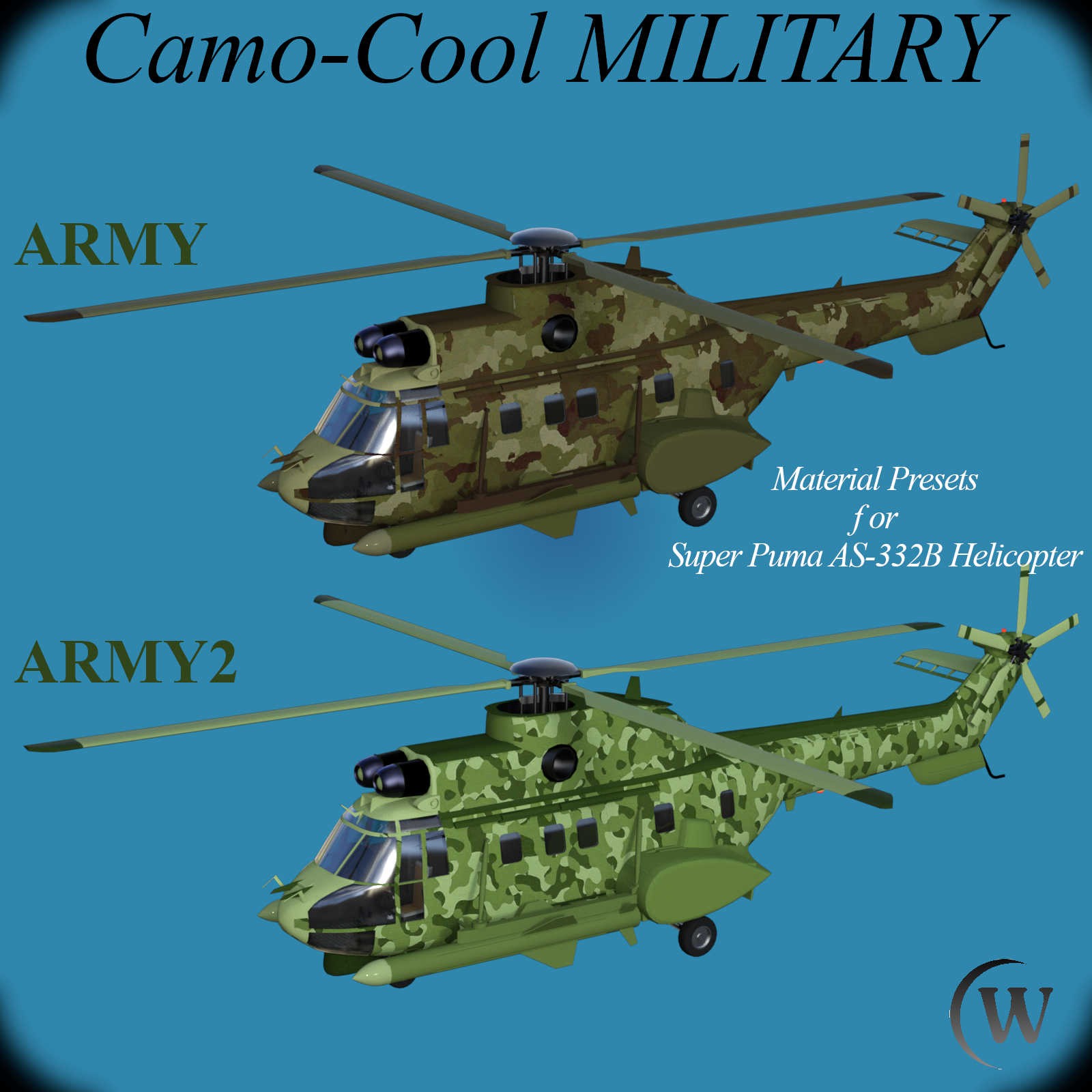 CAMO-Cool MILITARY Styles for Super Puma AS-332B Helicopter in Daz Studio by N/A