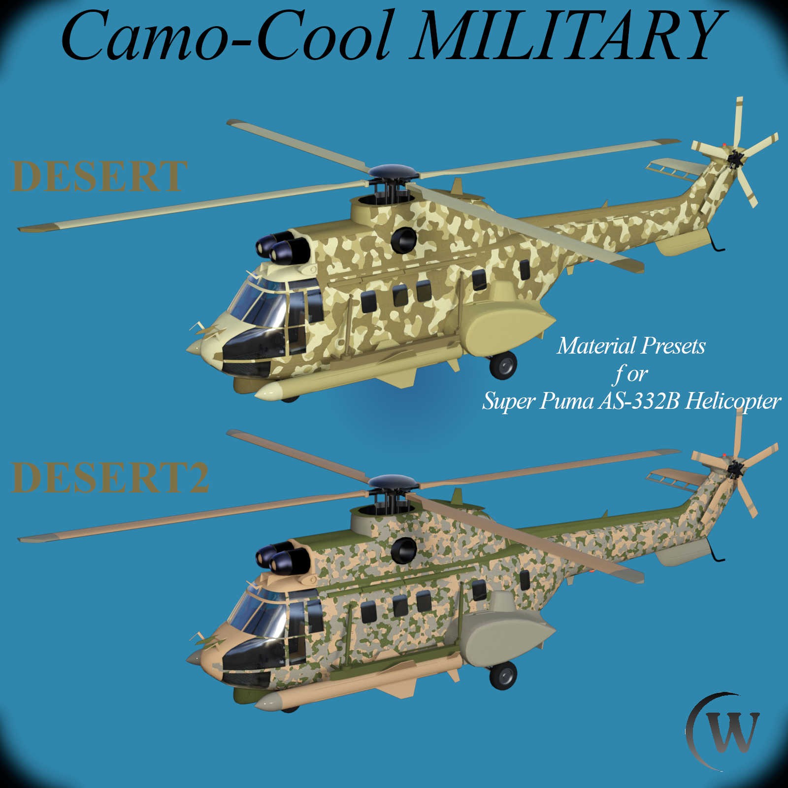 CAMO-Cool MILITARY Styles for Super Puma AS-332B Helicopter in Daz Studio by N/A