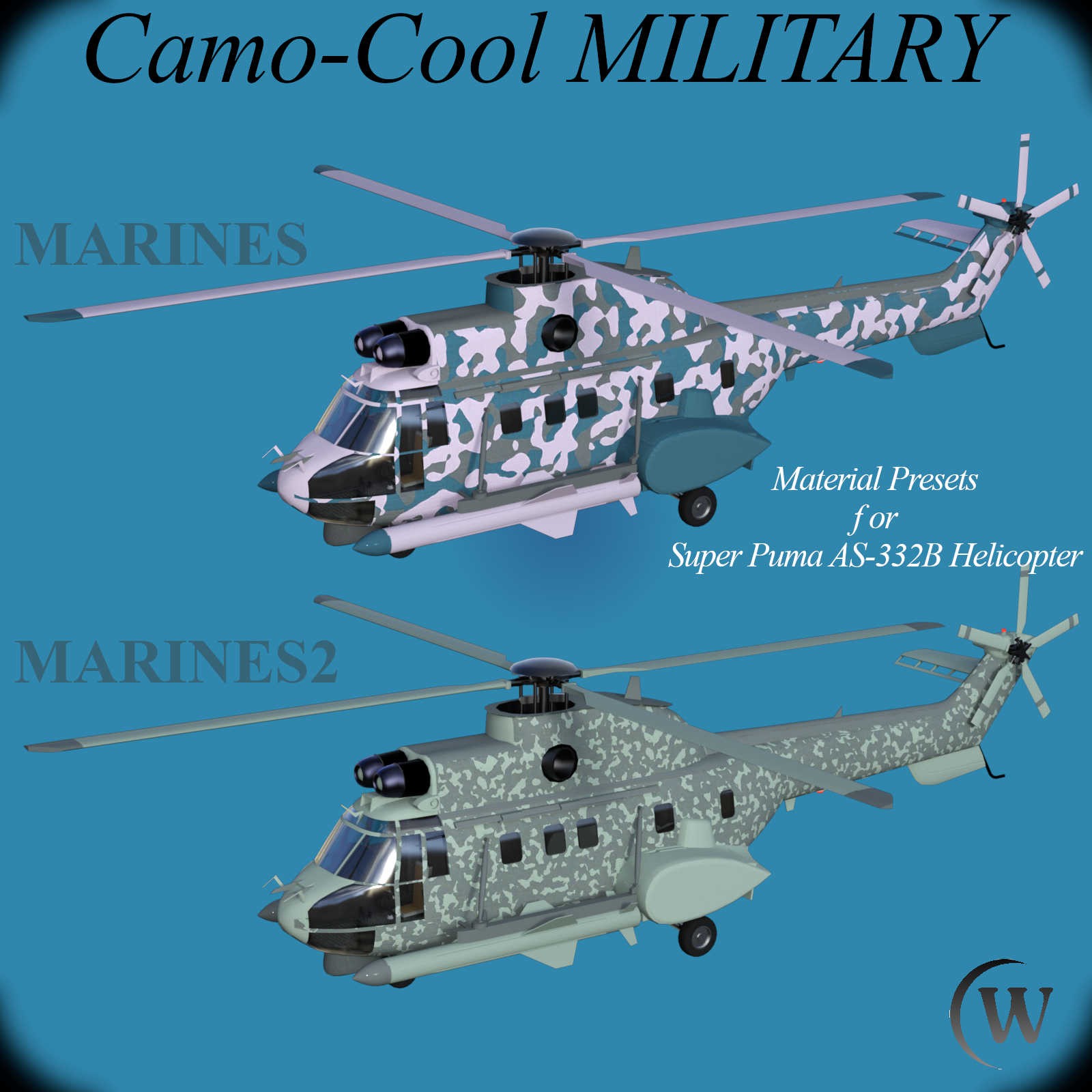 CAMO-Cool MILITARY Styles for Super Puma AS-332B Helicopter in Daz Studio by N/A