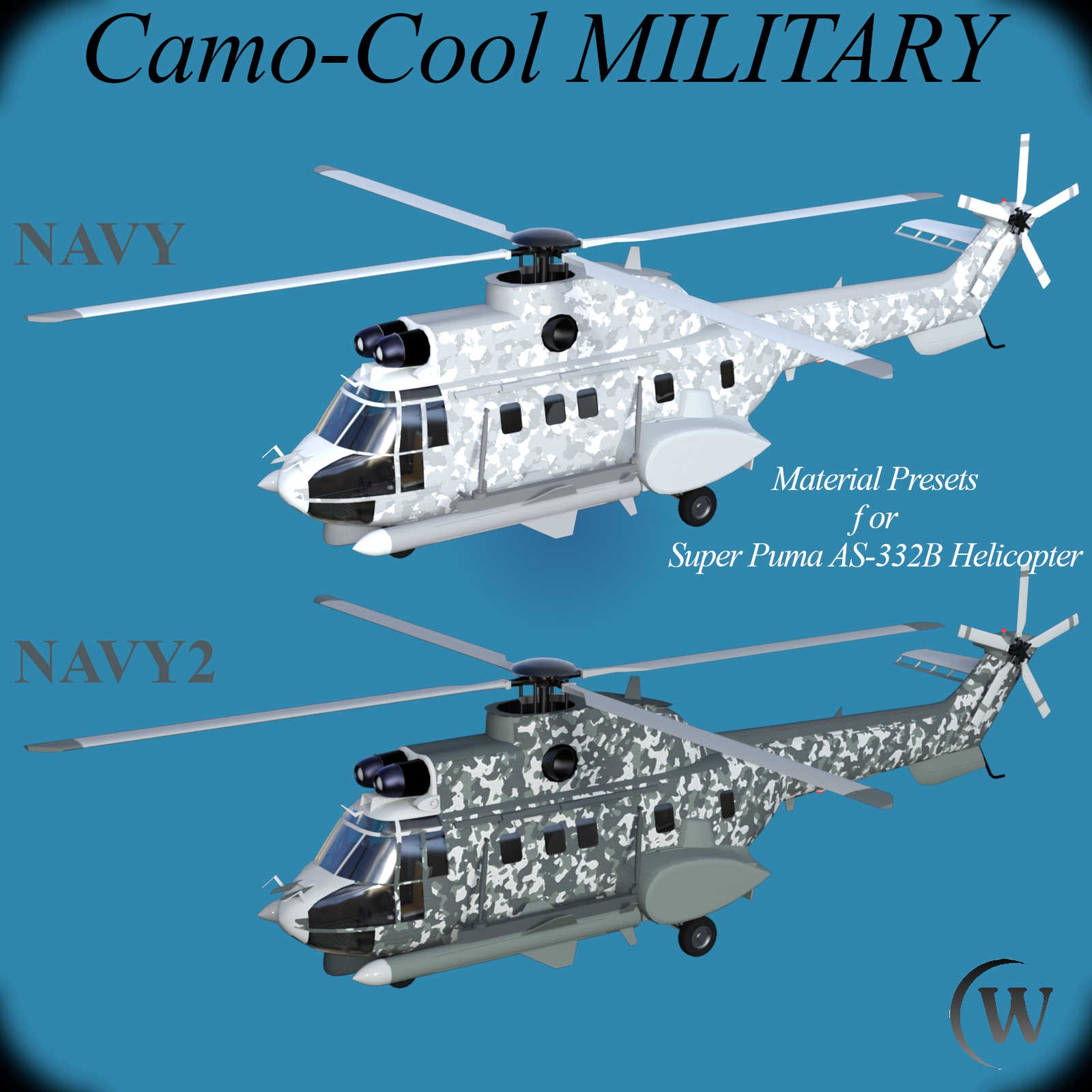 CAMO-Cool MILITARY Styles for Super Puma AS-332B Helicopter in Daz Studio by N/A