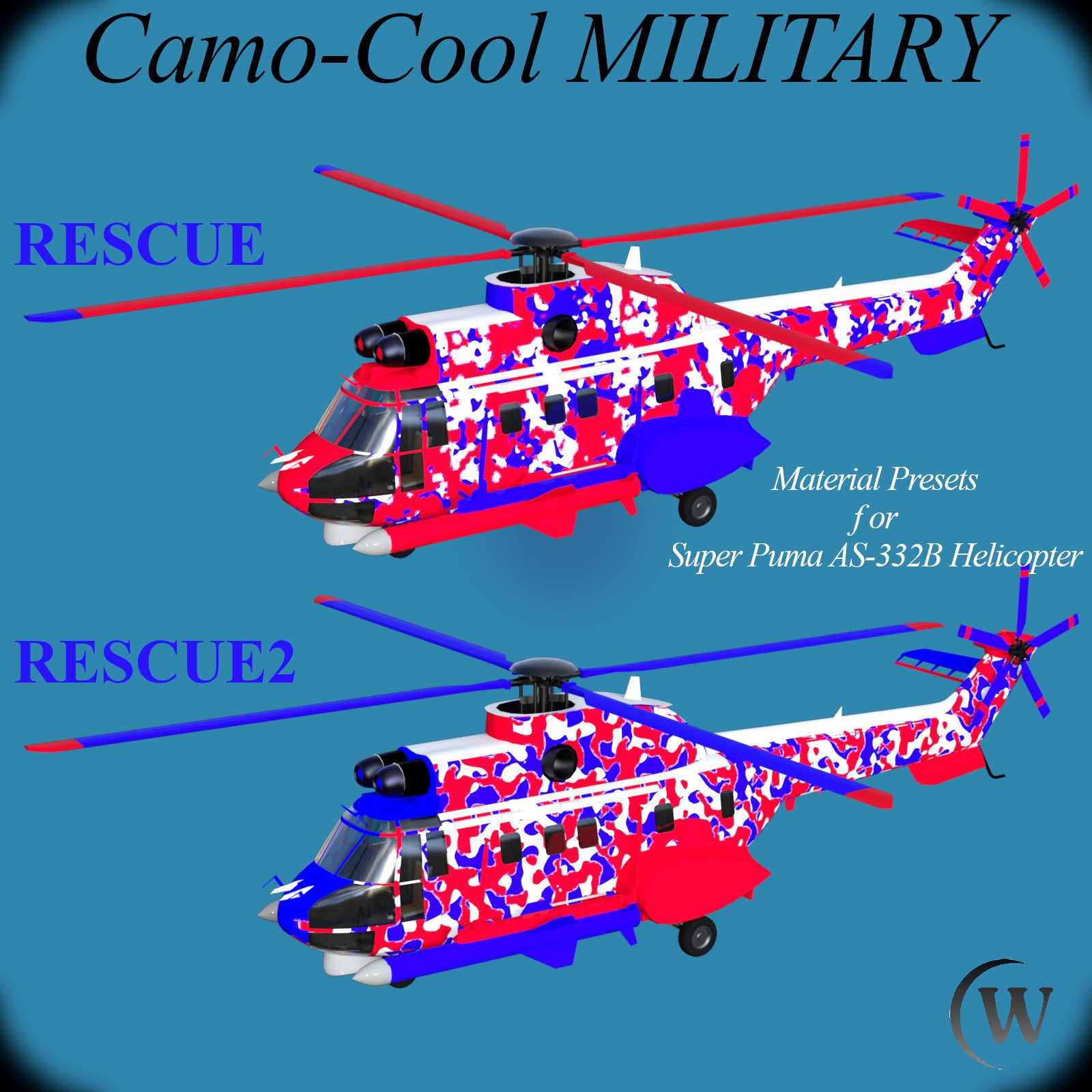CAMO-Cool MILITARY Styles for Super Puma AS-332B Helicopter in Daz Studio by N/A
