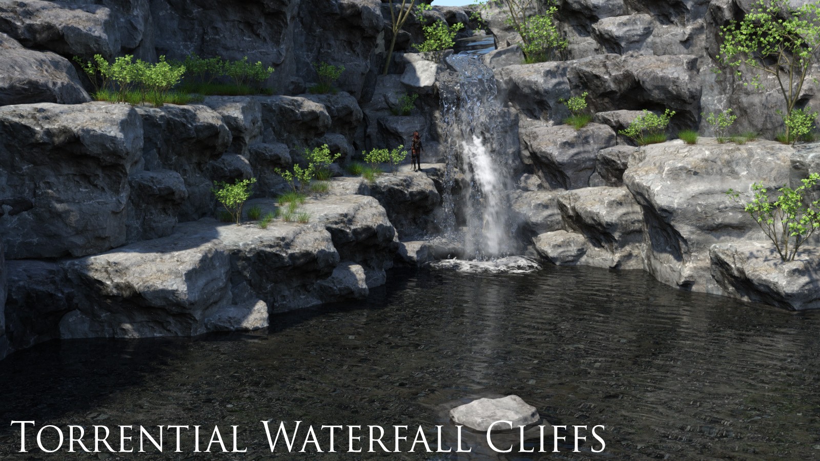 1stB Torrential WaterFall Cliffs by N/A