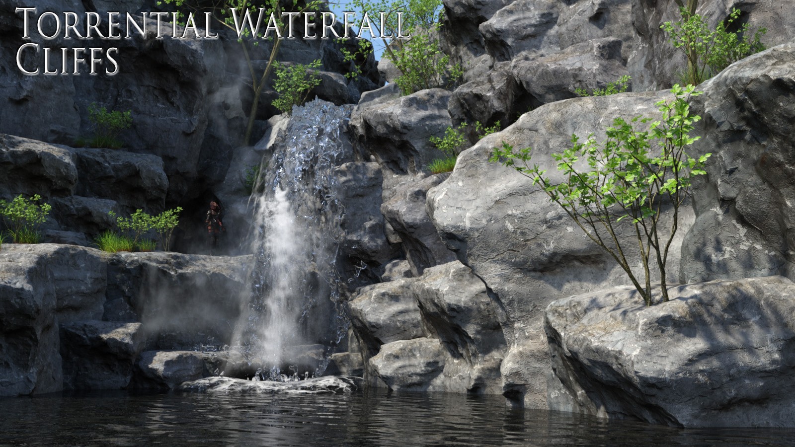 1stB Torrential WaterFall Cliffs by N/A