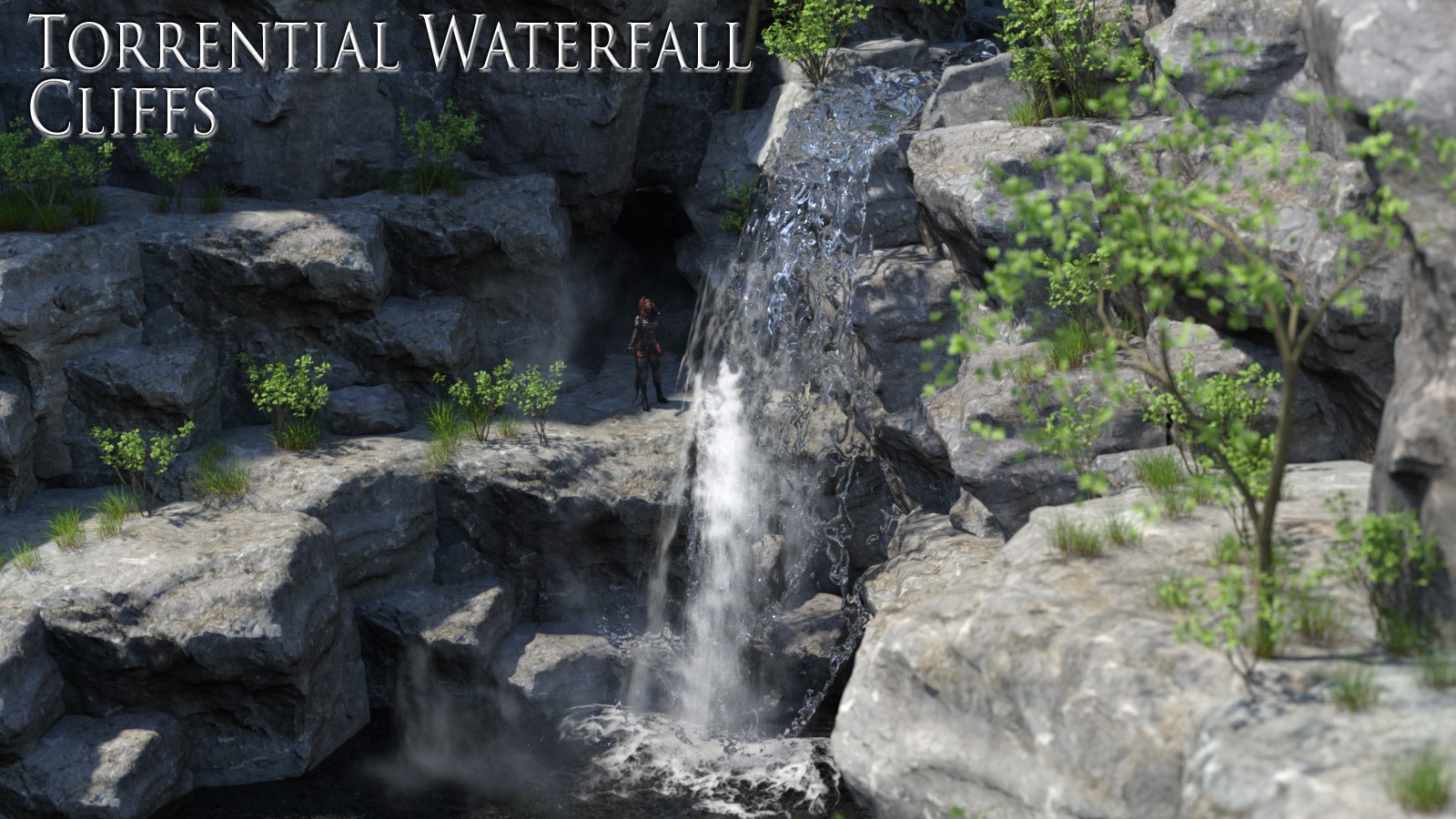 1stB Torrential WaterFall Cliffs by N/A