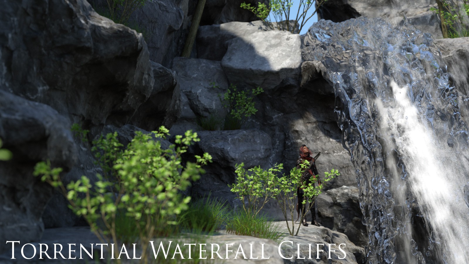 1stB Torrential WaterFall Cliffs by N/A