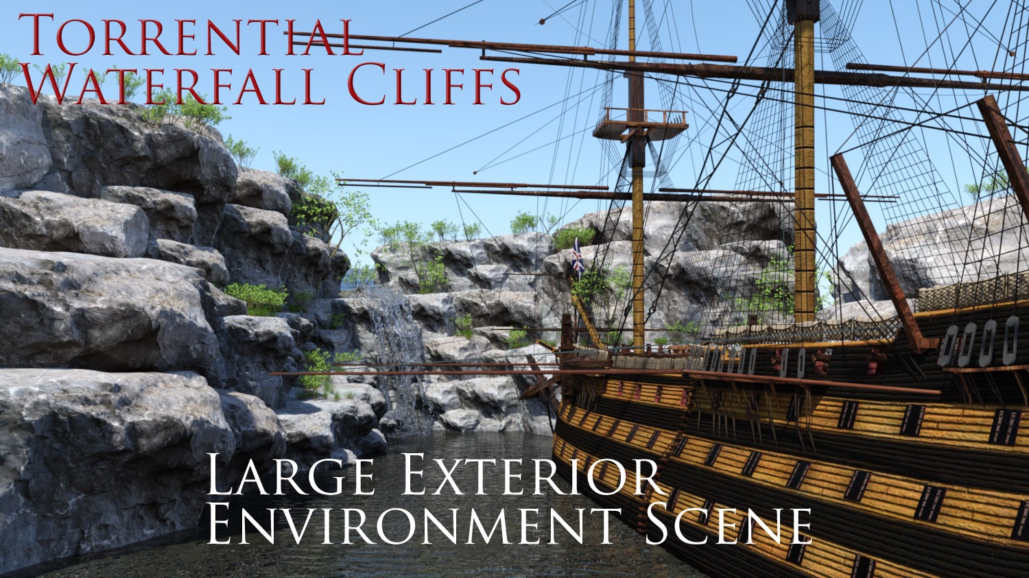 1stB Torrential WaterFall Cliffs by N/A