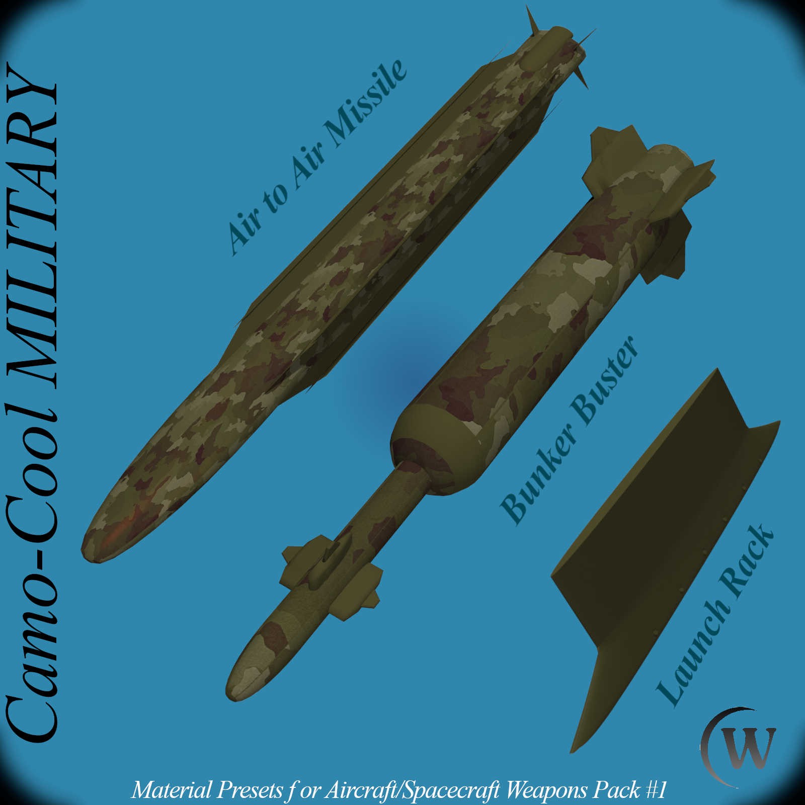 Camo-Cool MILITARY for AirSpacecraft Weapons Pack #1 in Poser and Daz Studio by N/A