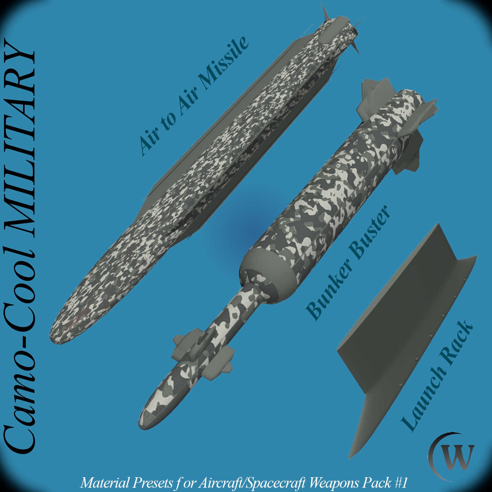 Camo-Cool MILITARY for AirSpacecraft Weapons Pack #1 in Poser and Daz Studio by N/A