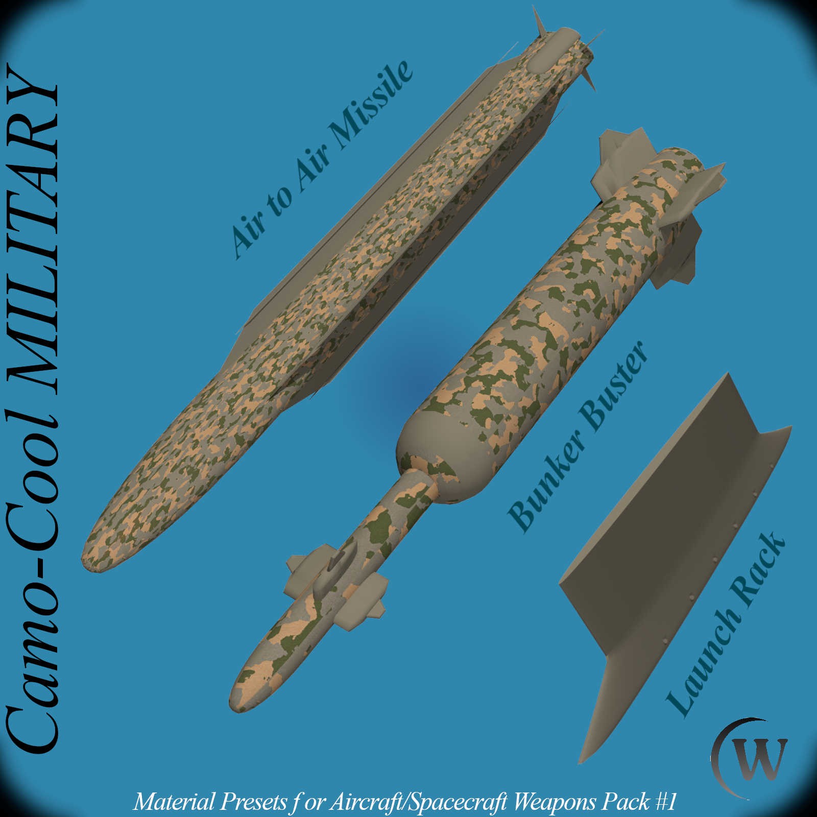 Camo-Cool MILITARY for AirSpacecraft Weapons Pack #1 in Poser and Daz Studio by N/A