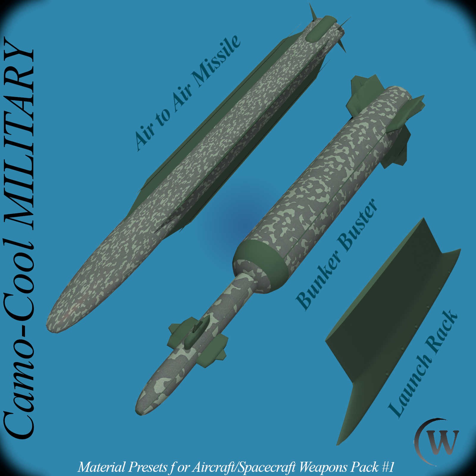 Camo-Cool MILITARY for AirSpacecraft Weapons Pack #1 in Poser and Daz Studio by N/A