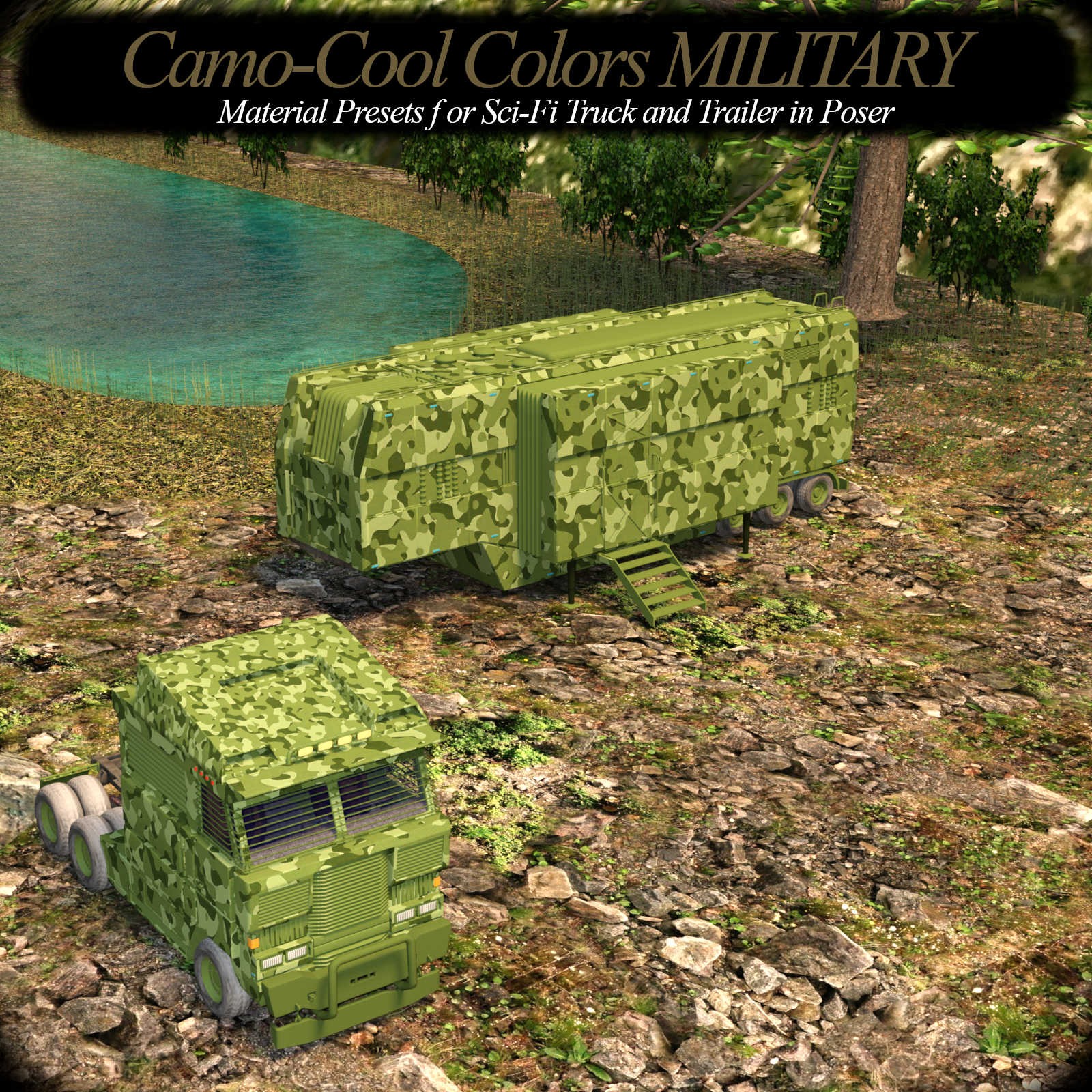 Camo-Cool Military for Sci-Fi Truck and Trailer in Poser by N/A
