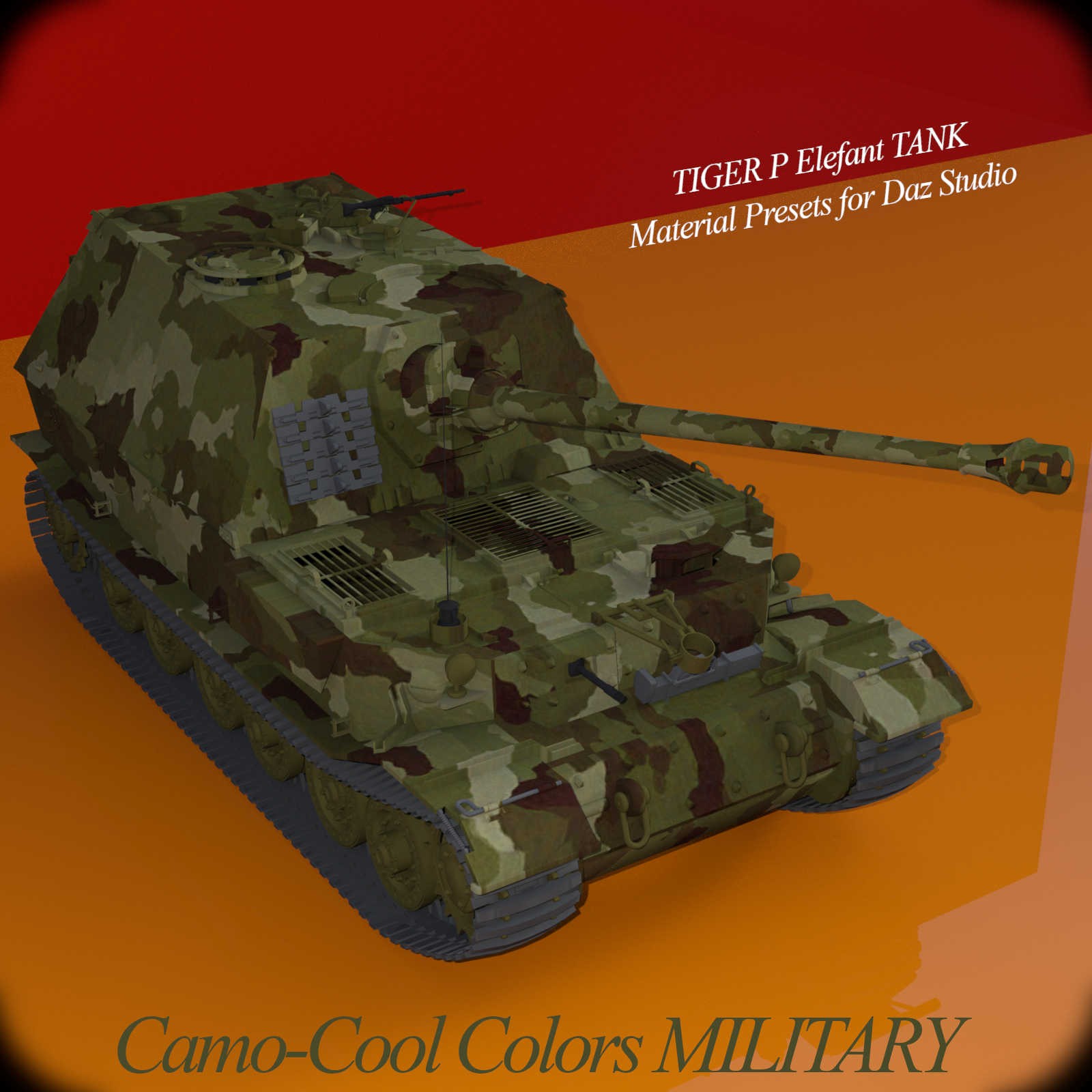 Camo-Cool MILITARY styles for TIGER P Elefant Tank in Daz Studio by N/A