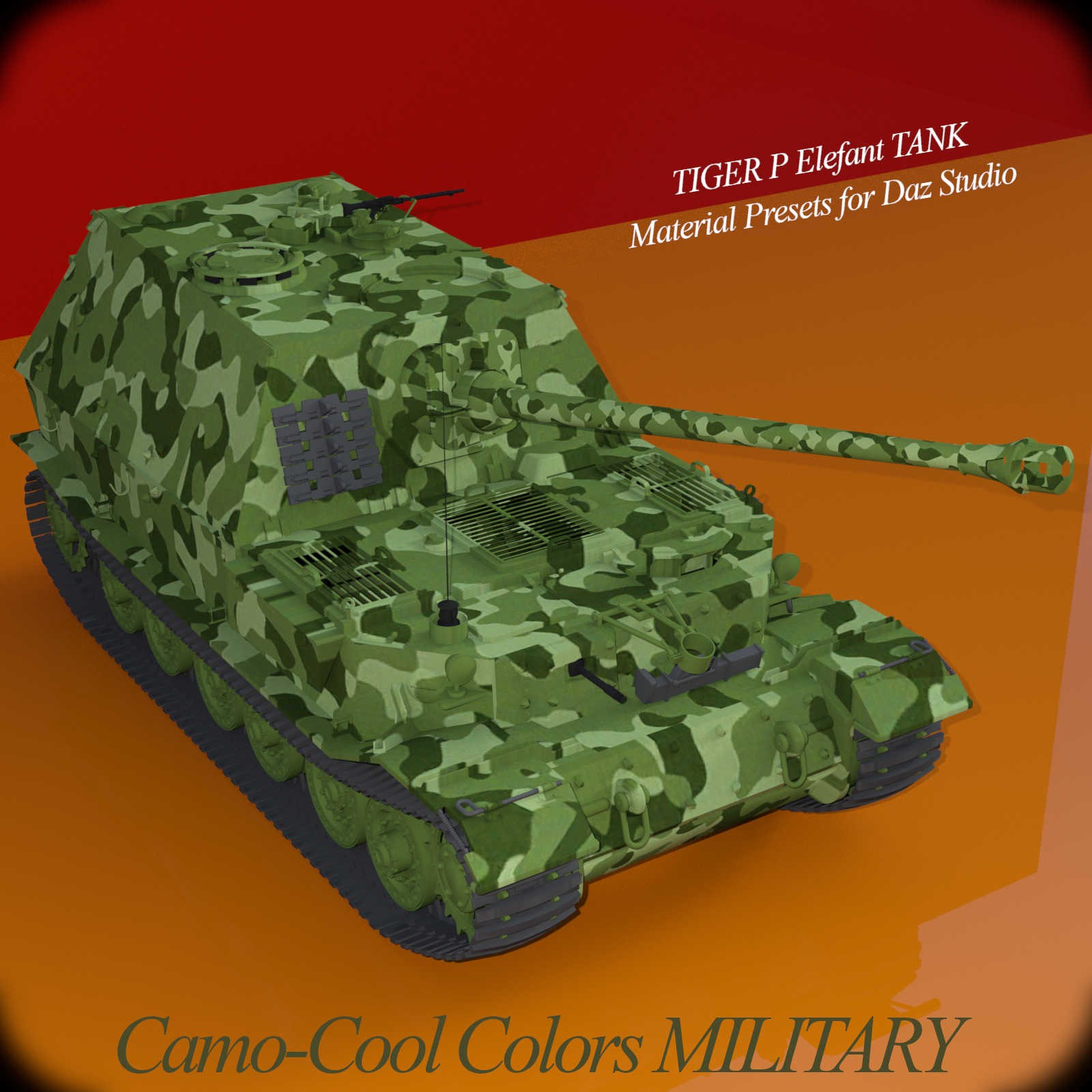 Camo-Cool MILITARY styles for TIGER P Elefant Tank in Daz Studio by N/A