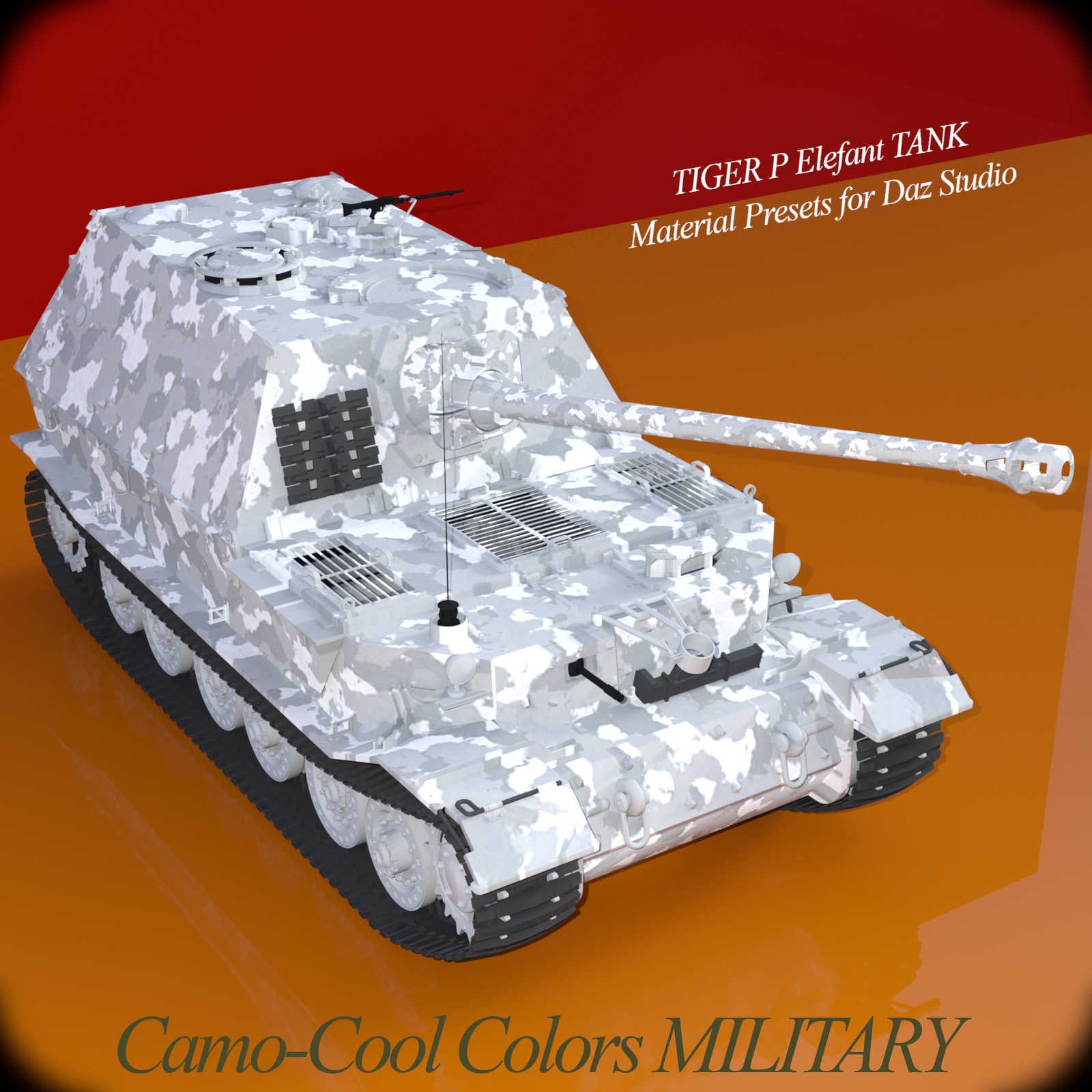Camo-Cool MILITARY styles for TIGER P Elefant Tank in Daz Studio by N/A
