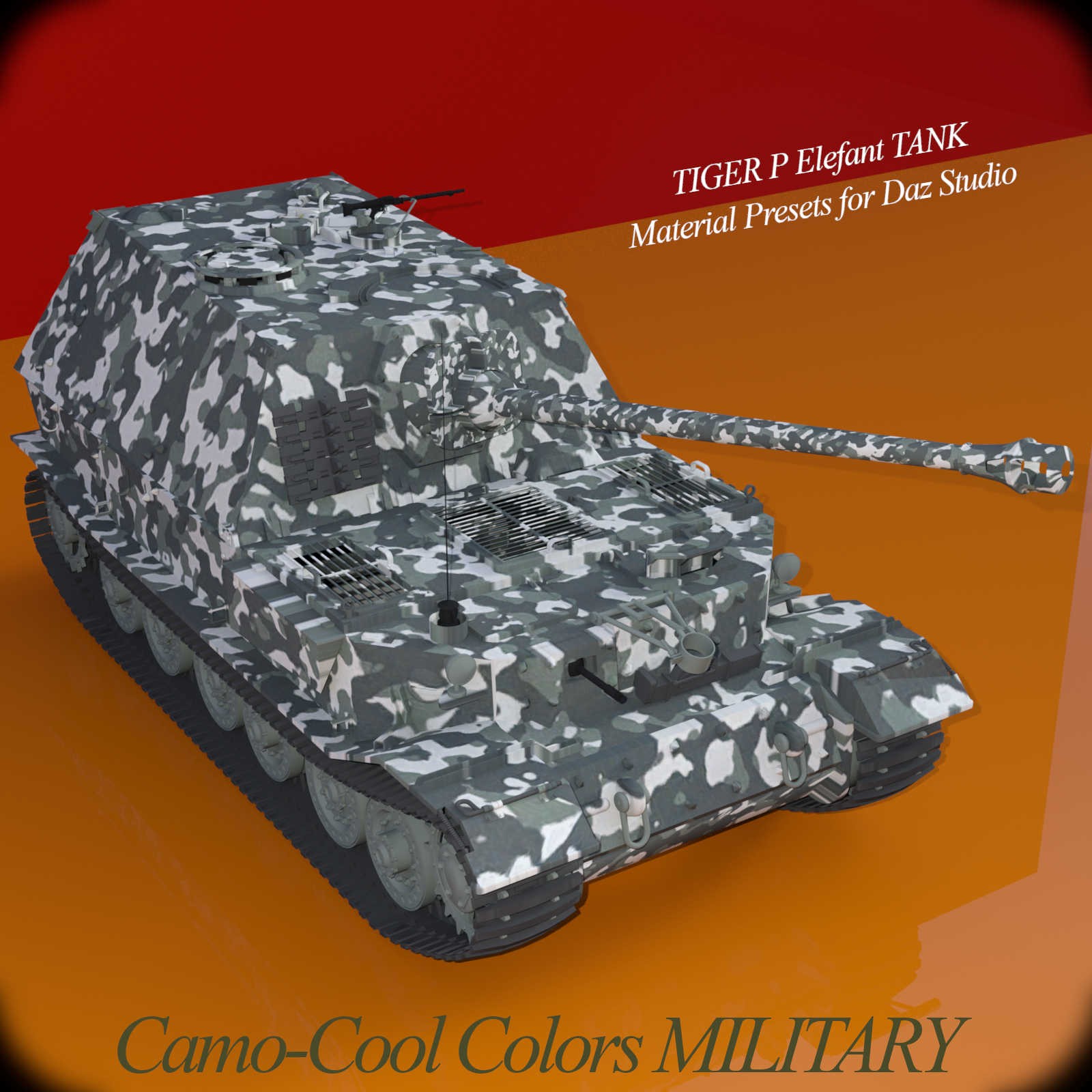 Camo-Cool MILITARY styles for TIGER P Elefant Tank in Daz Studio by N/A