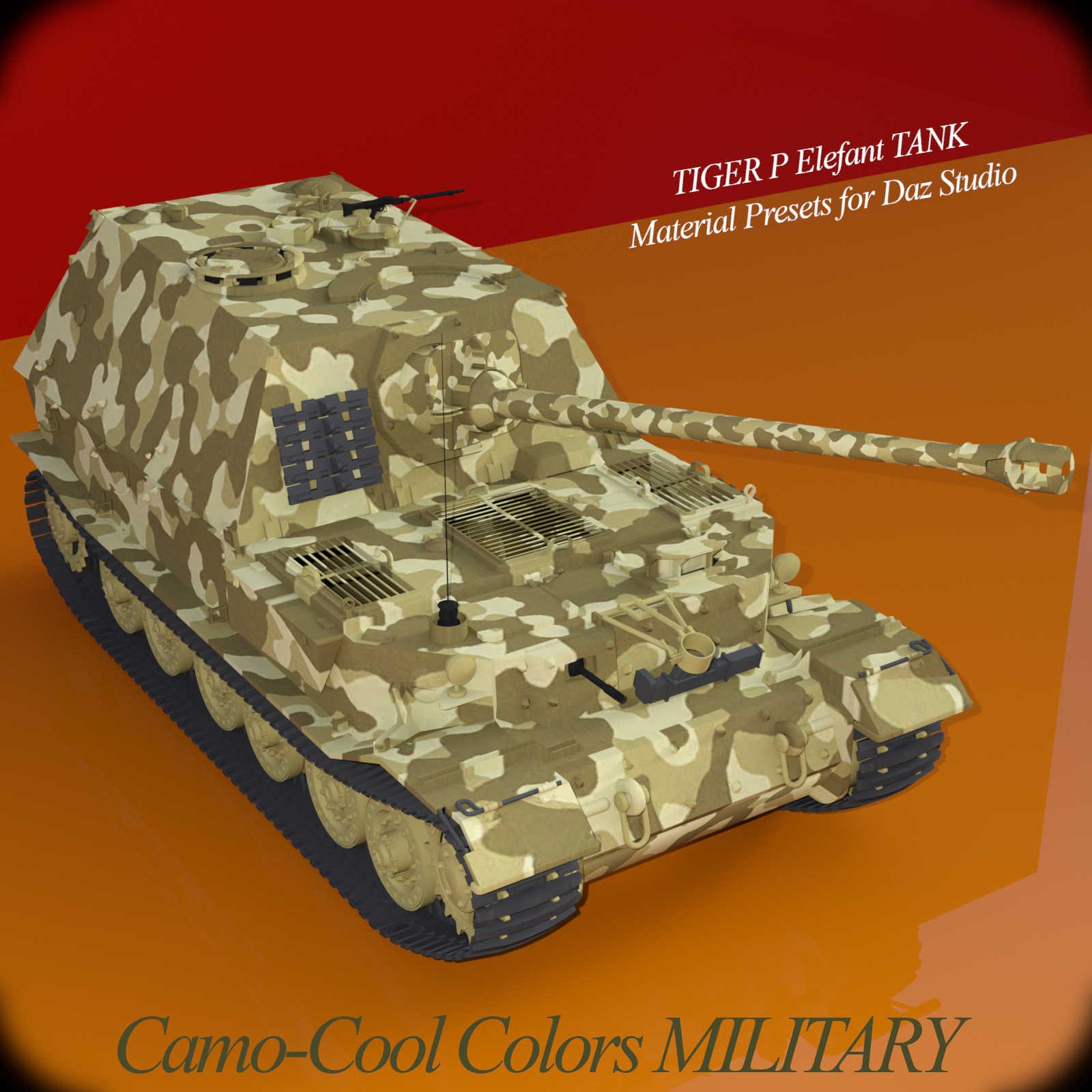 Camo-Cool MILITARY styles for TIGER P Elefant Tank in Daz Studio by N/A
