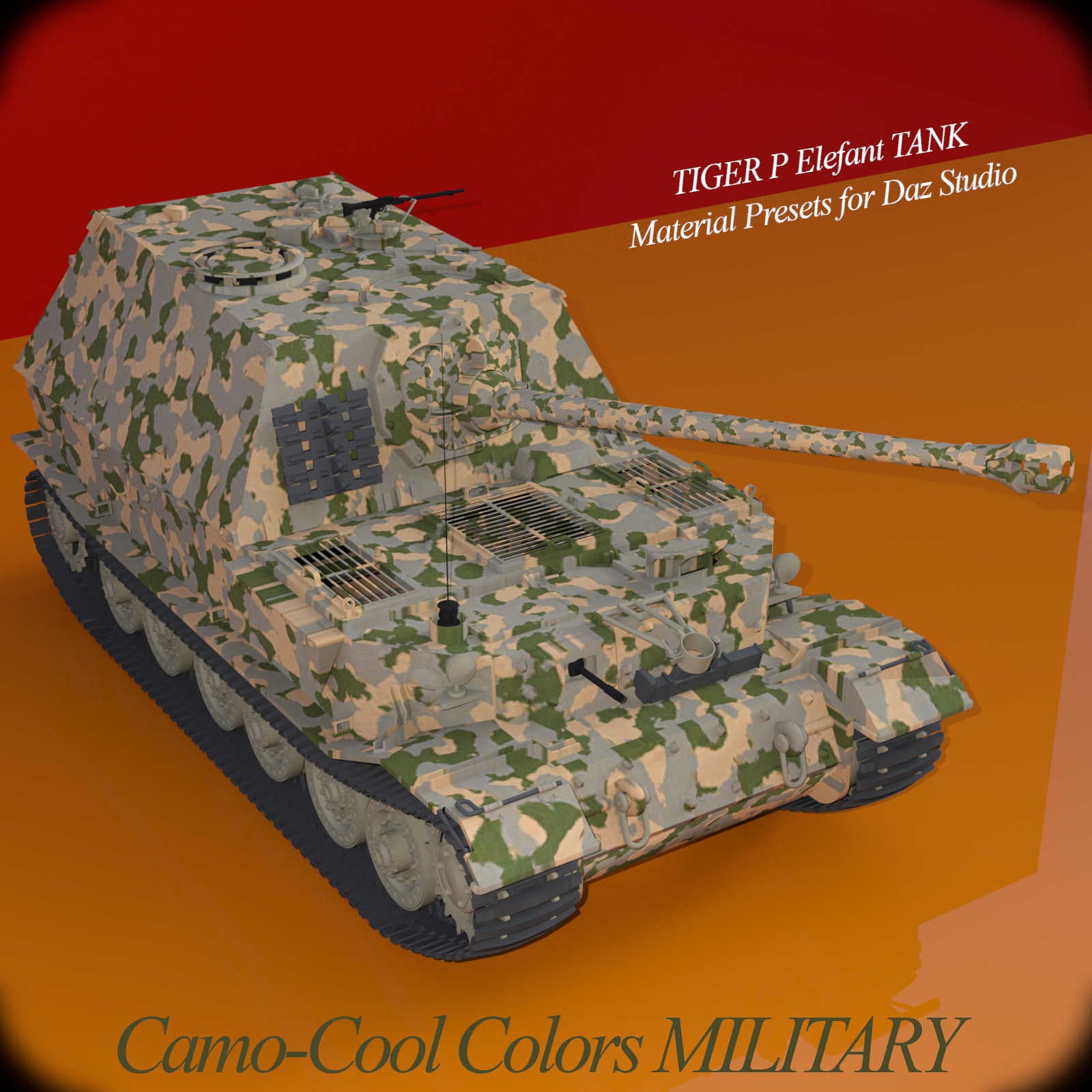Camo-Cool MILITARY styles for TIGER P Elefant Tank in Daz Studio by N/A
