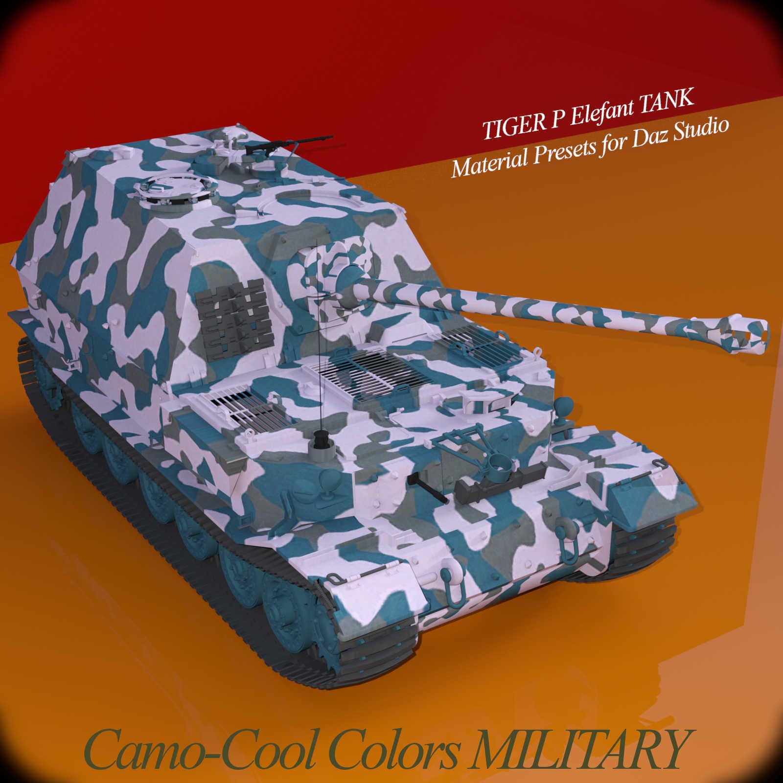 Camo-Cool MILITARY styles for TIGER P Elefant Tank in Daz Studio by N/A