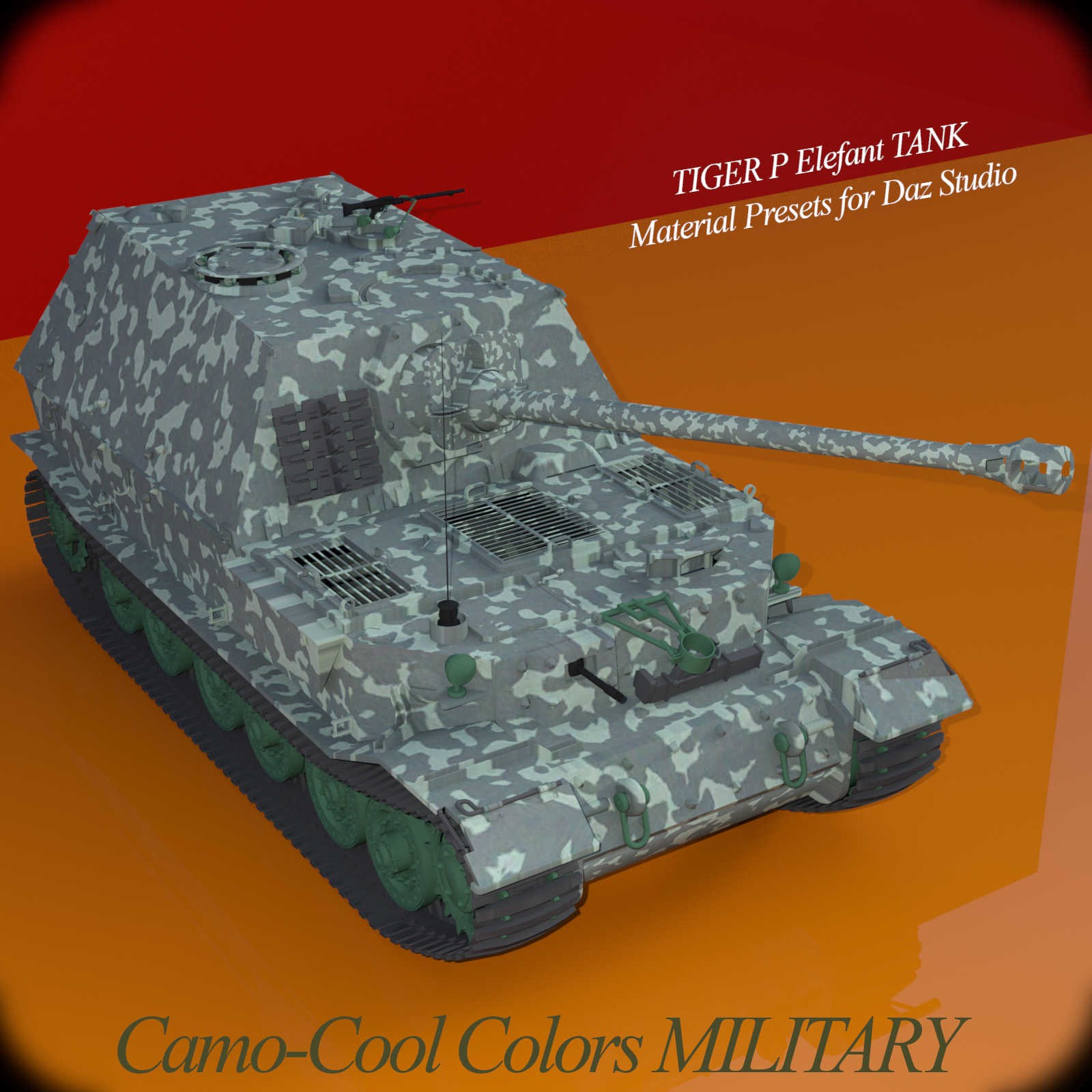 Camo-Cool MILITARY styles for TIGER P Elefant Tank in Daz Studio by N/A