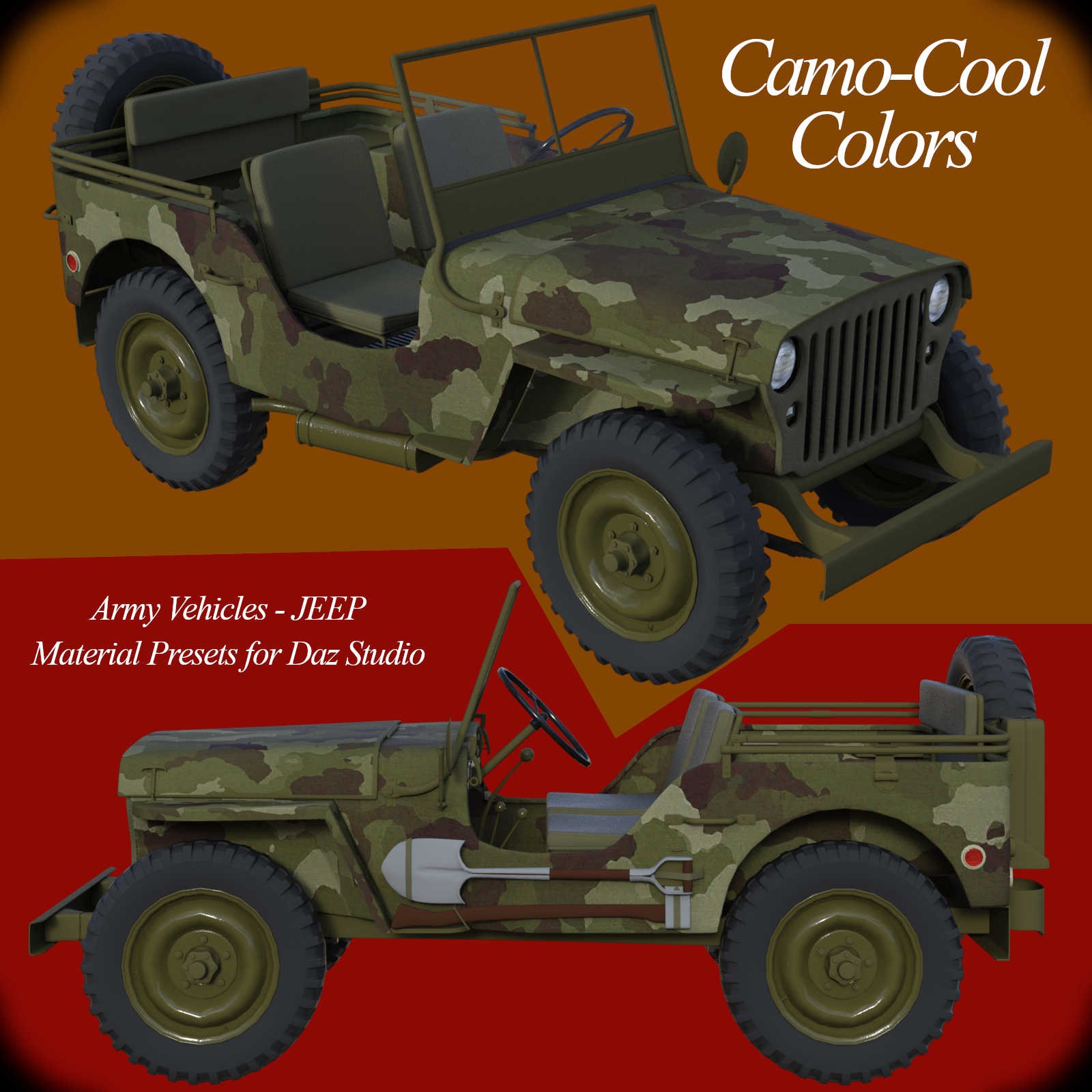 Camo-Cool Military Styles for Army Vehicle JEEP in Daz Studio by N/A