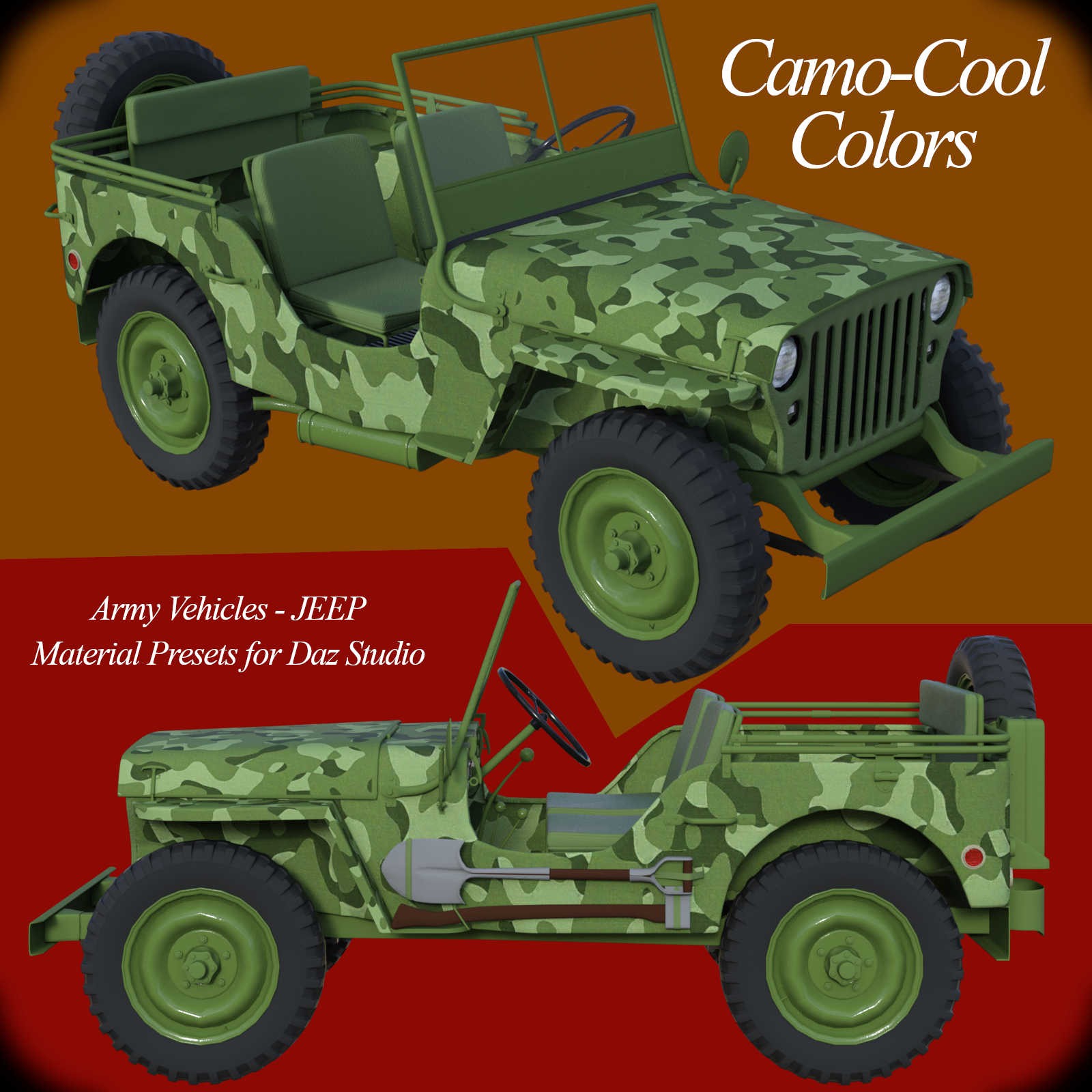 Camo-Cool Military Styles for Army Vehicle JEEP in Daz Studio by N/A