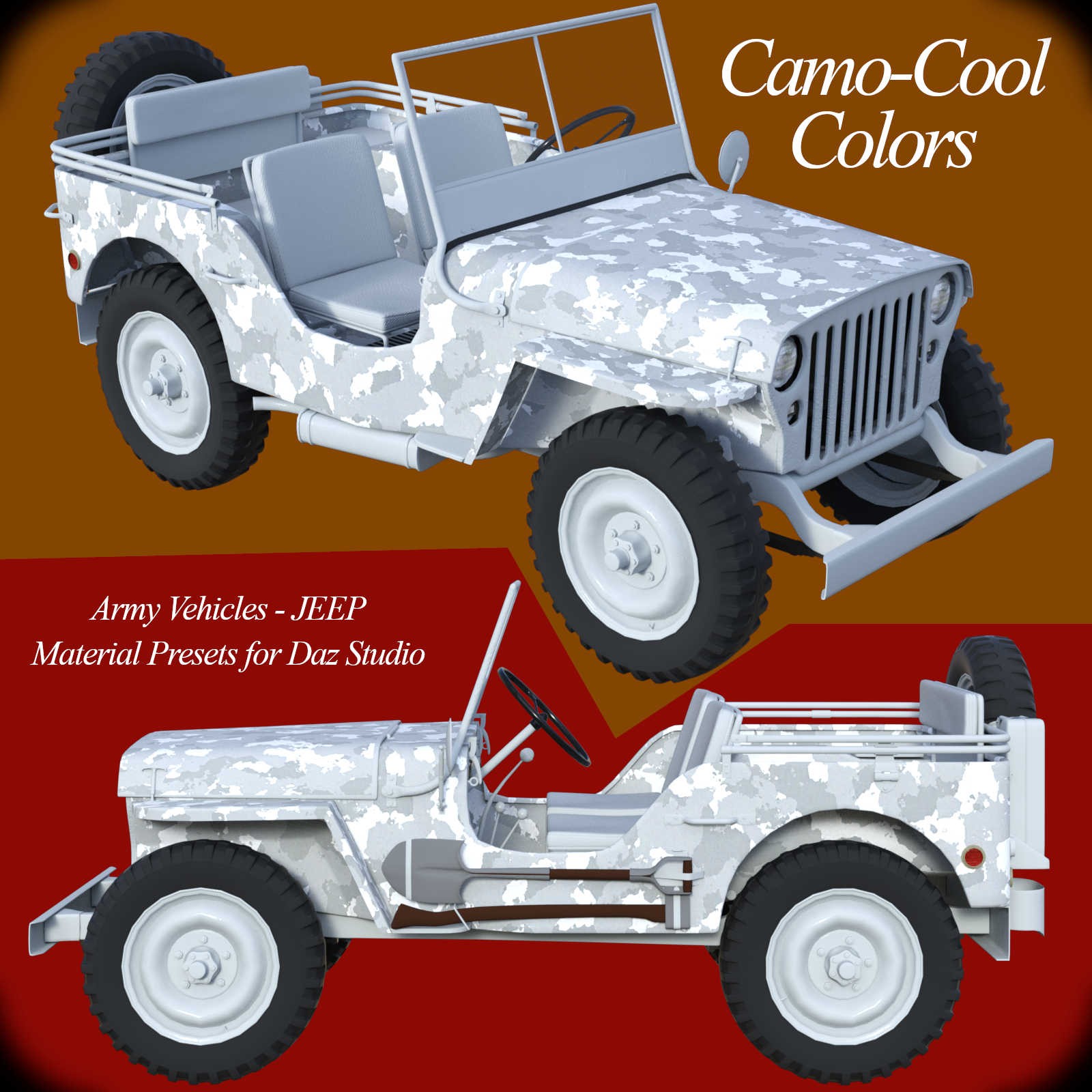 Camo-Cool Military Styles for Army Vehicle JEEP in Daz Studio by N/A