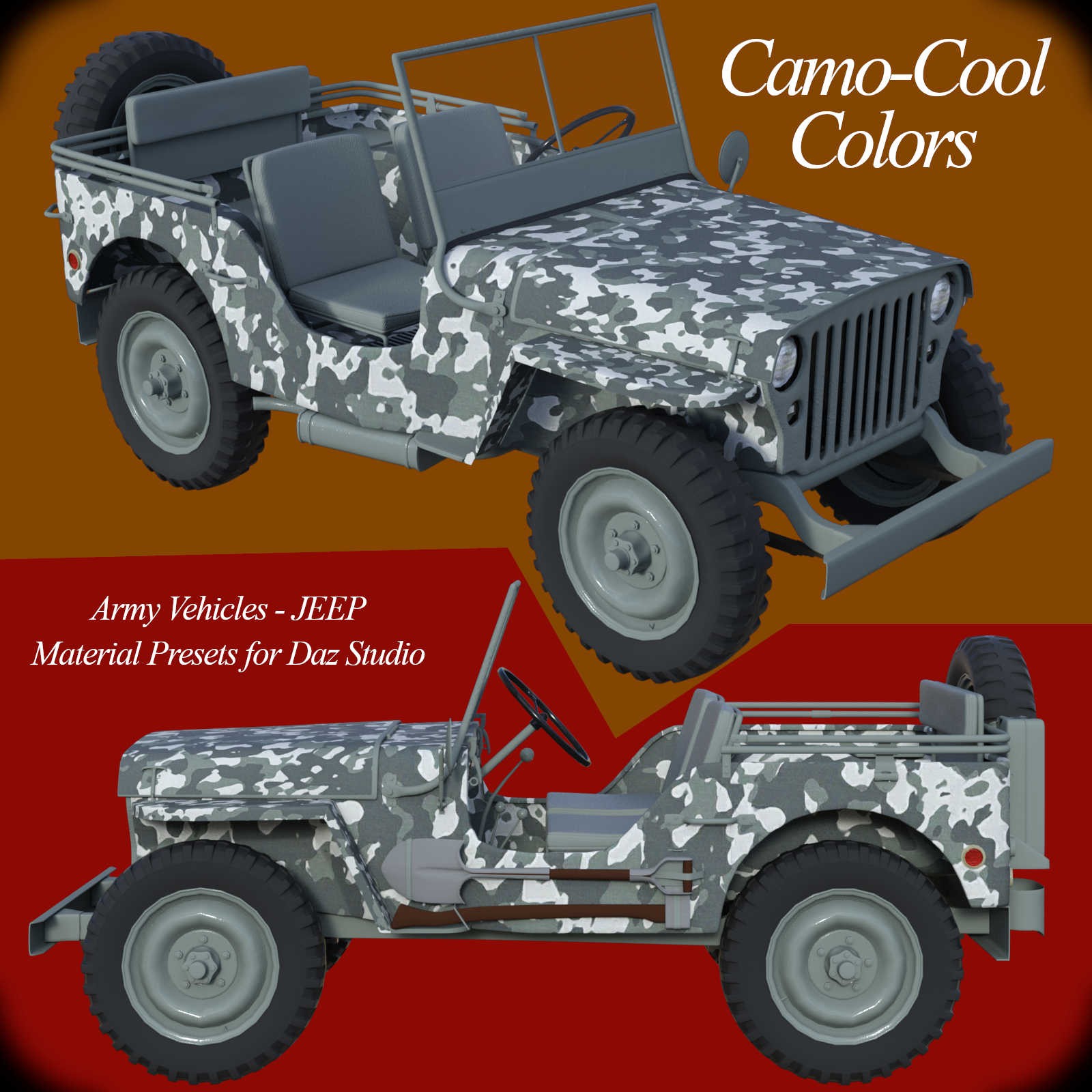 Camo-Cool Military Styles for Army Vehicle JEEP in Daz Studio by N/A