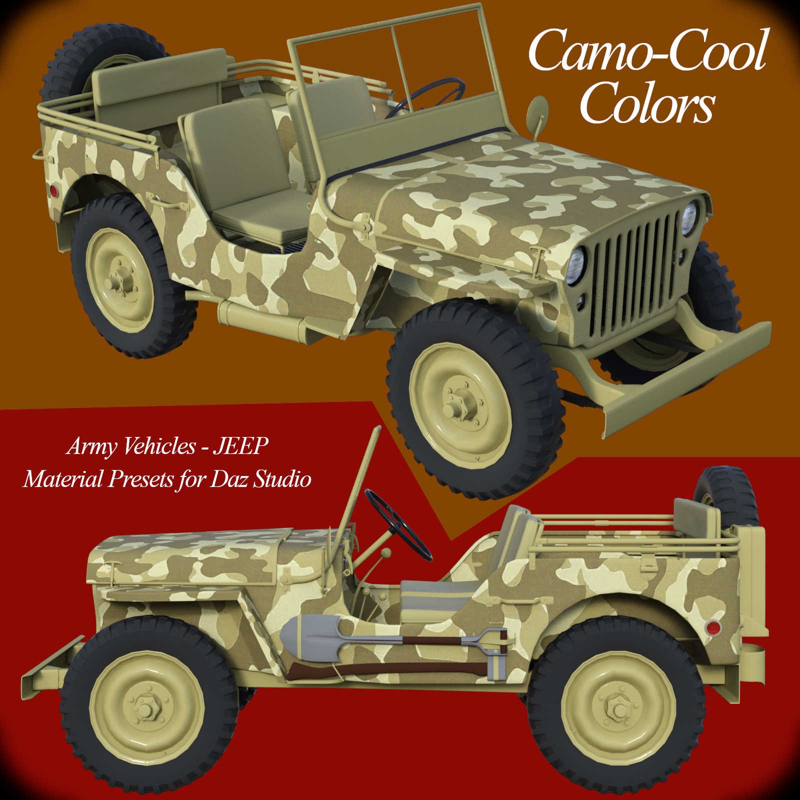 Camo-Cool Military Styles for Army Vehicle JEEP in Daz Studio by N/A