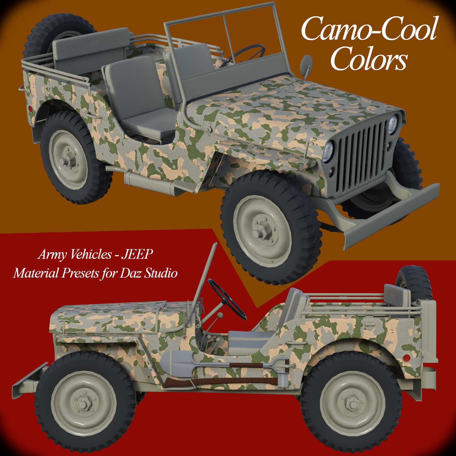 Camo-Cool Military Styles for Army Vehicle JEEP in Daz Studio by N/A