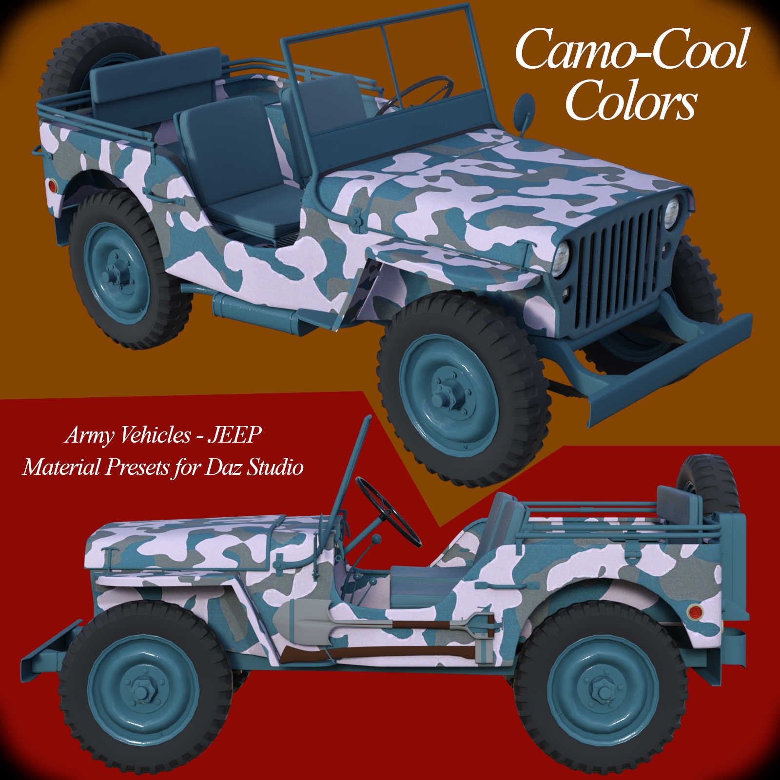Camo-Cool Military Styles for Army Vehicle JEEP in Daz Studio by N/A