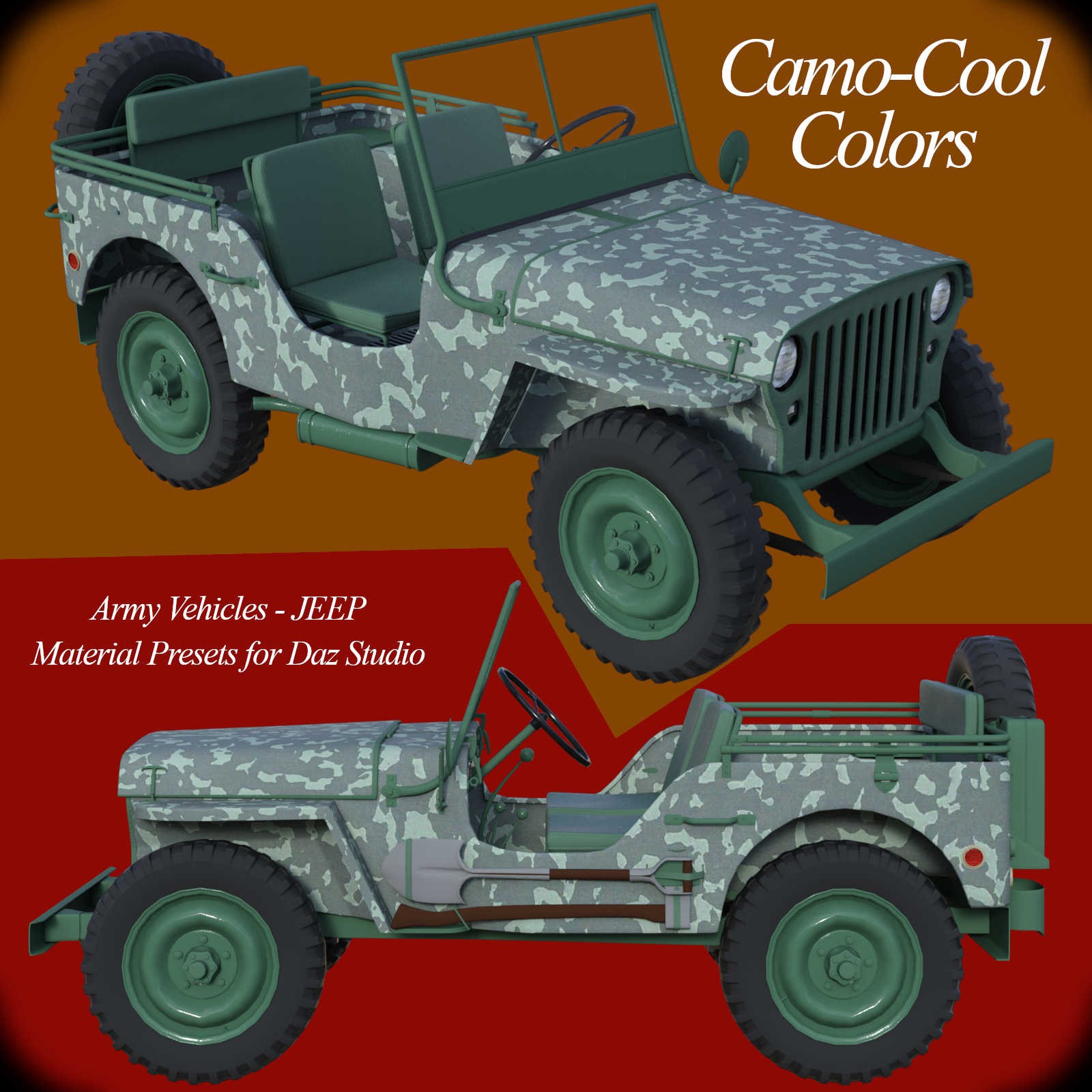 Camo-Cool Military Styles for Army Vehicle JEEP in Daz Studio by N/A