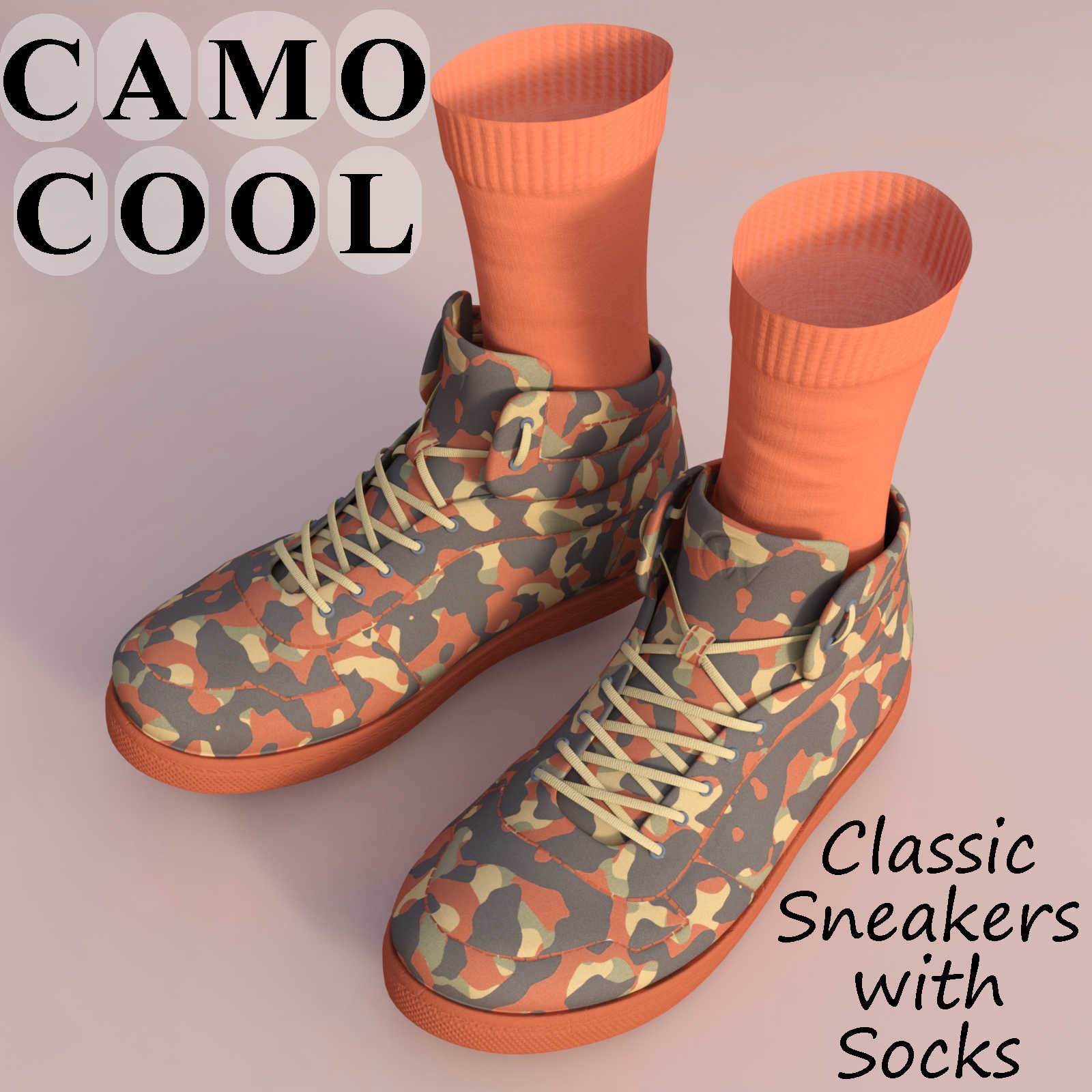 Camo-Cool Colors for Classic Sneakers with Socks for G8M/G8F and G9 Daz Studio by N/A