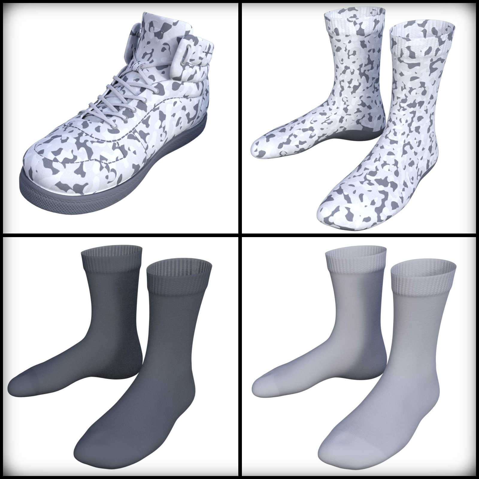 Camo-Cool Colors for Classic Sneakers with Socks for G8M/G8F and G9 Daz Studio by N/A