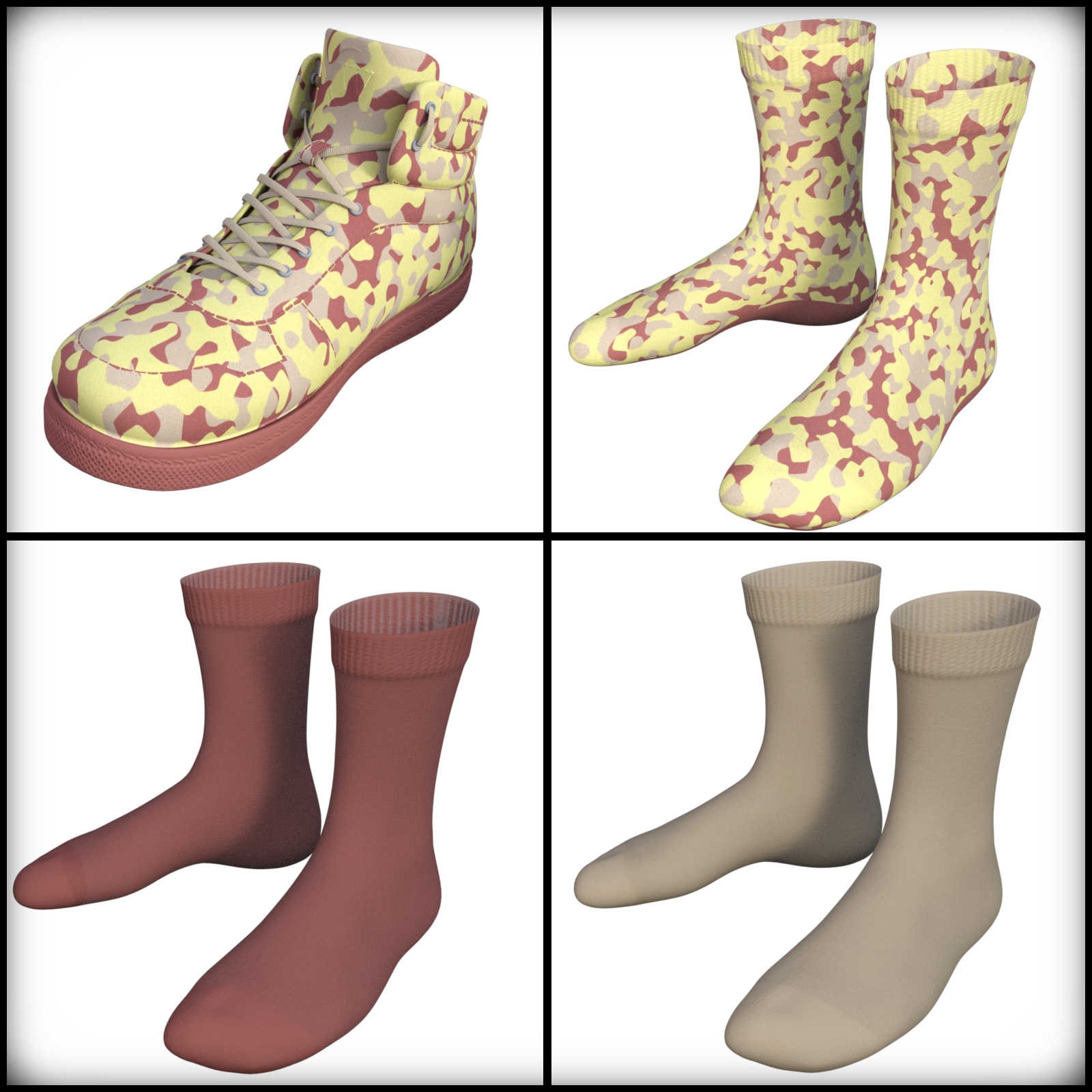 Camo-Cool Colors for Classic Sneakers with Socks for G8M/G8F and G9 Daz Studio by N/A