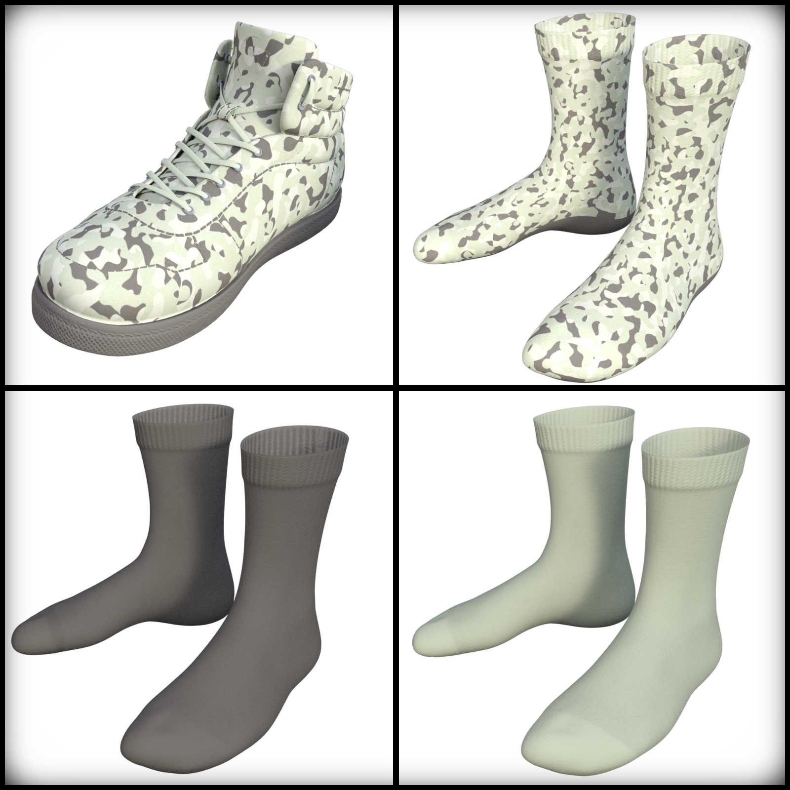 Camo-Cool Colors for Classic Sneakers with Socks for G8M/G8F and G9 Daz Studio by N/A
