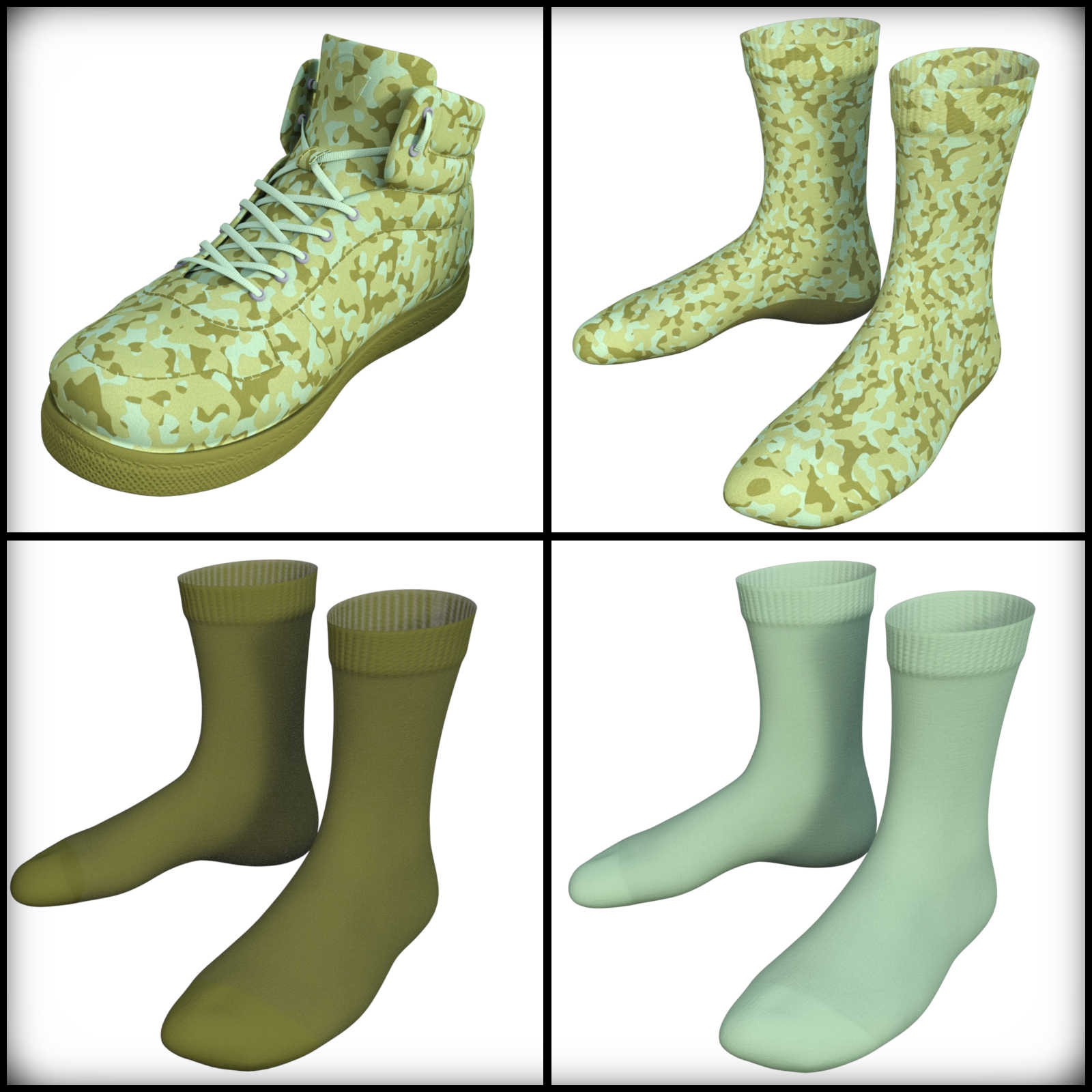 Camo-Cool Colors for Classic Sneakers with Socks for G8M/G8F and G9 Daz Studio by N/A