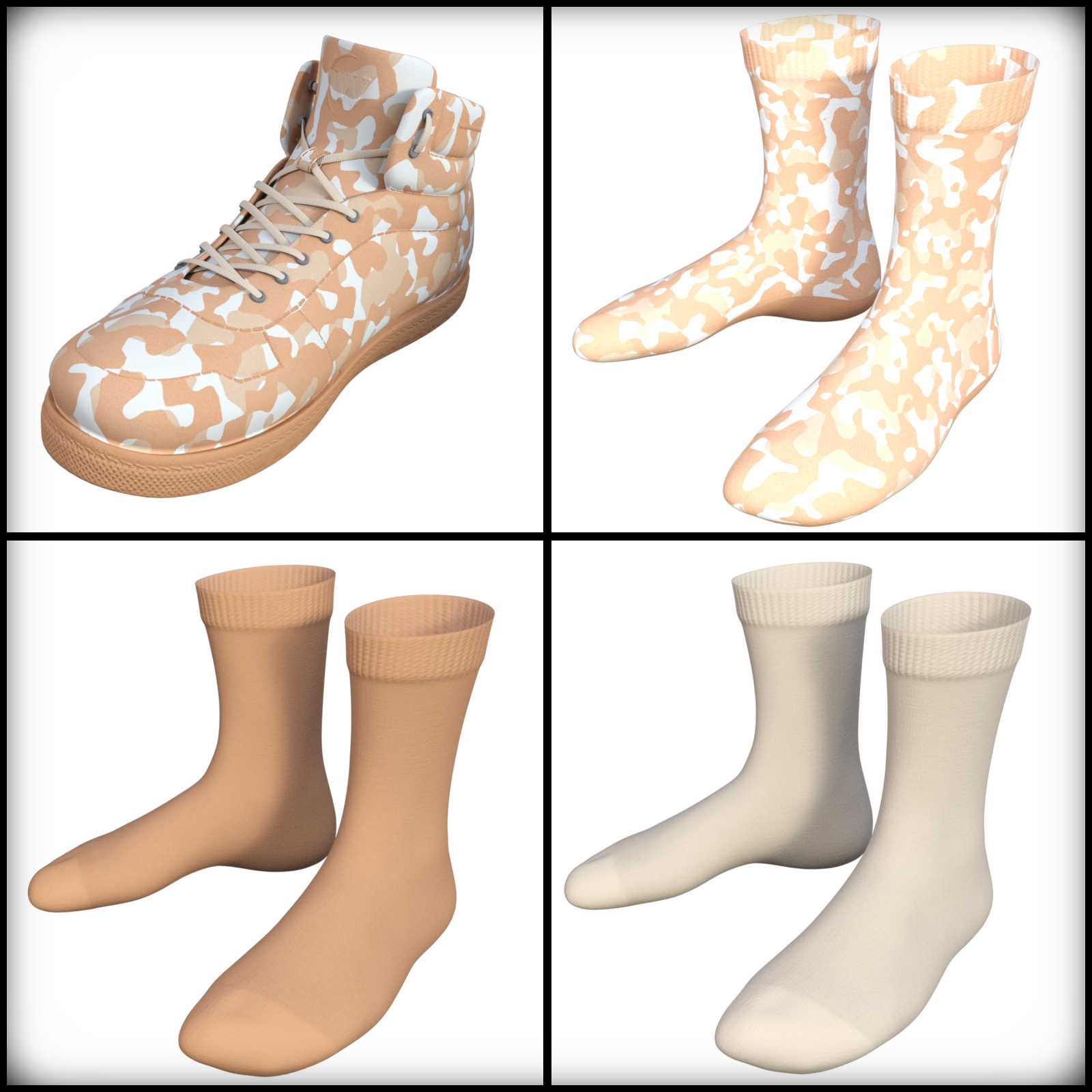 Camo-Cool Colors for Classic Sneakers with Socks for G8M/G8F and G9 Daz Studio by N/A
