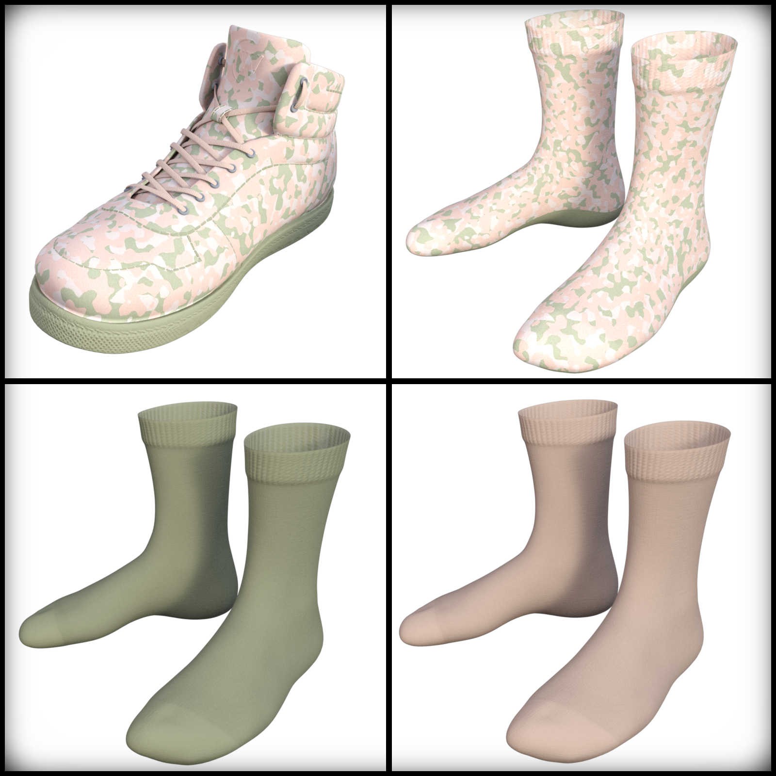 Camo-Cool Colors for Classic Sneakers with Socks for G8M/G8F and G9 Daz Studio by N/A