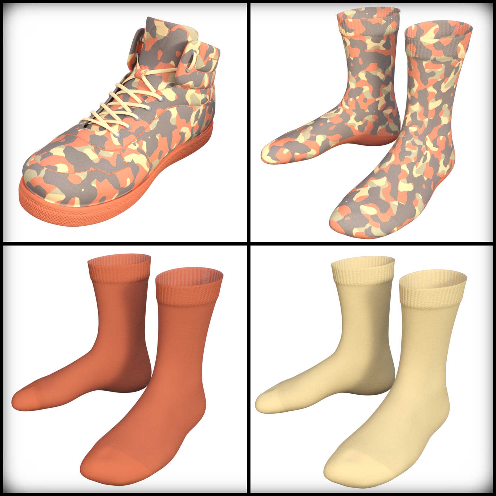 Camo-Cool Colors for Classic Sneakers with Socks for G8M/G8F and G9 Daz Studio by N/A