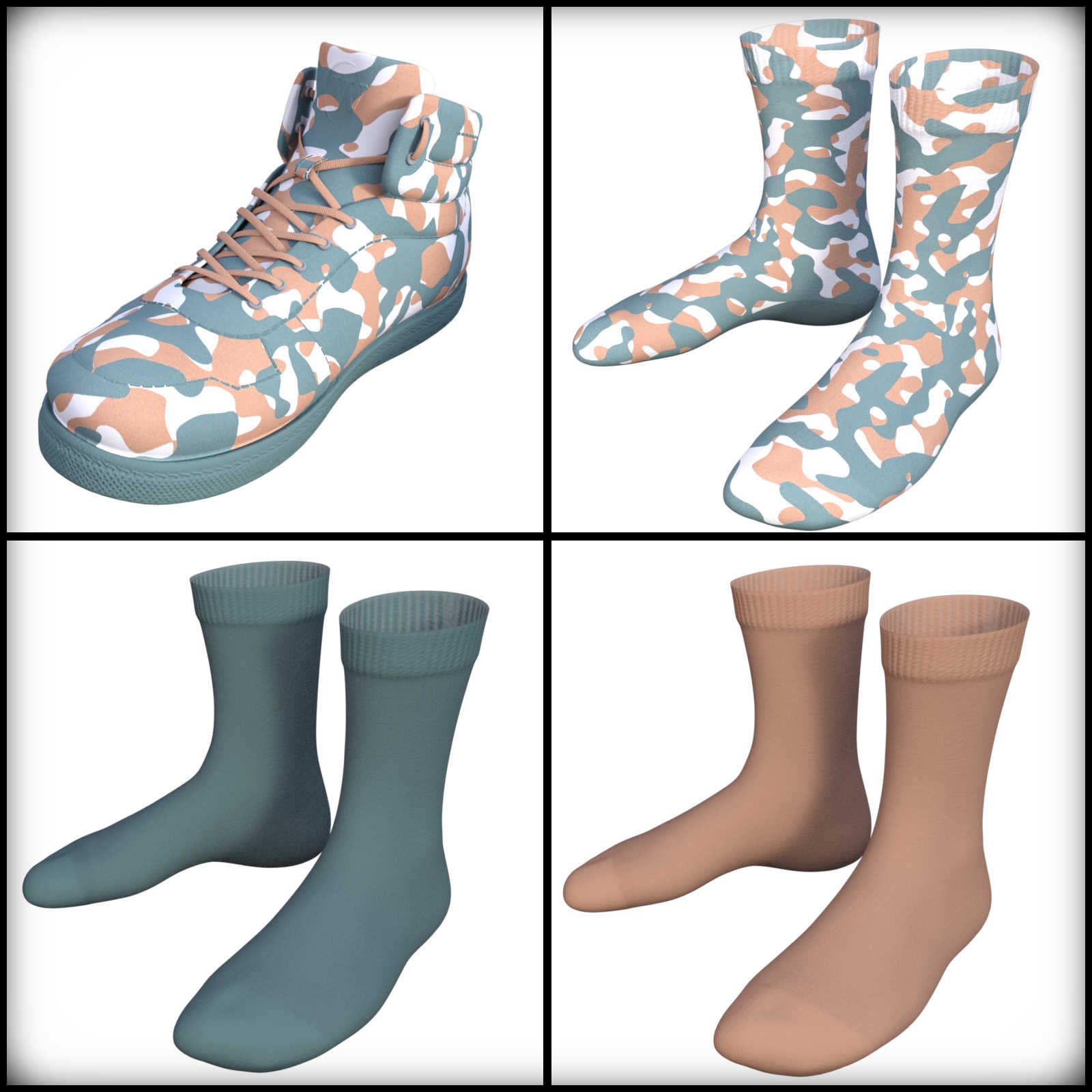 Camo-Cool Colors for Classic Sneakers with Socks for G8M/G8F and G9 Daz Studio by N/A