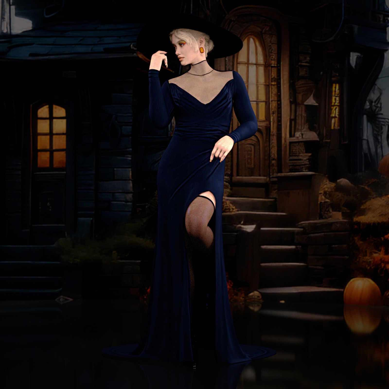 Elegant Gothic Outfit for Genesis 9 Feminine by N/A
