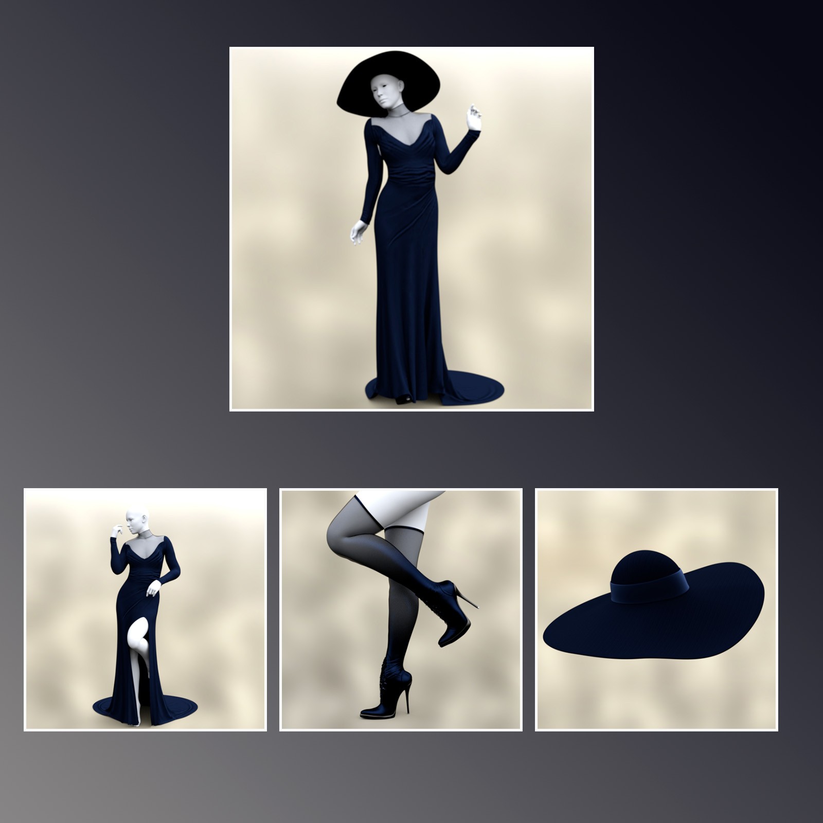 Elegant Gothic Outfit for Genesis 9 Feminine by N/A