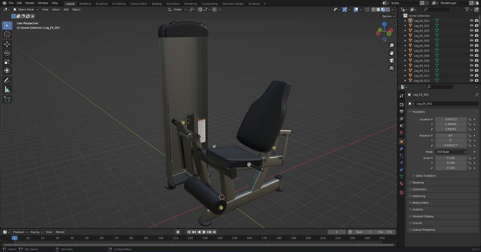 LEG EXTENSION MACHINE - Professional 3D Gym Model by N/A