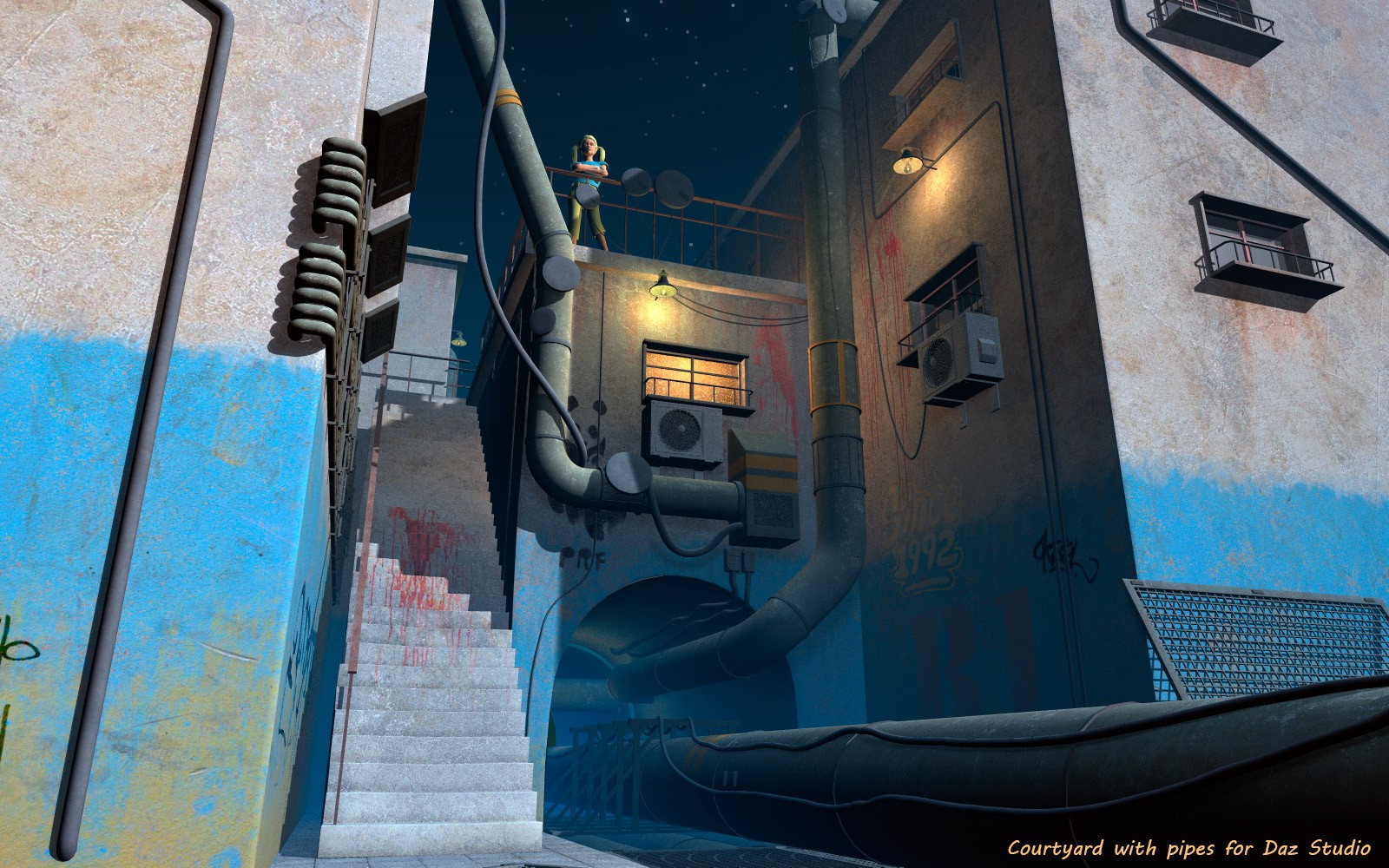 Courtyard with pipes for Daz Studio by N/A