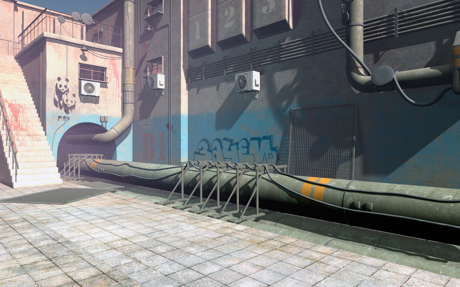 Courtyard with pipes for Daz Studio by N/A