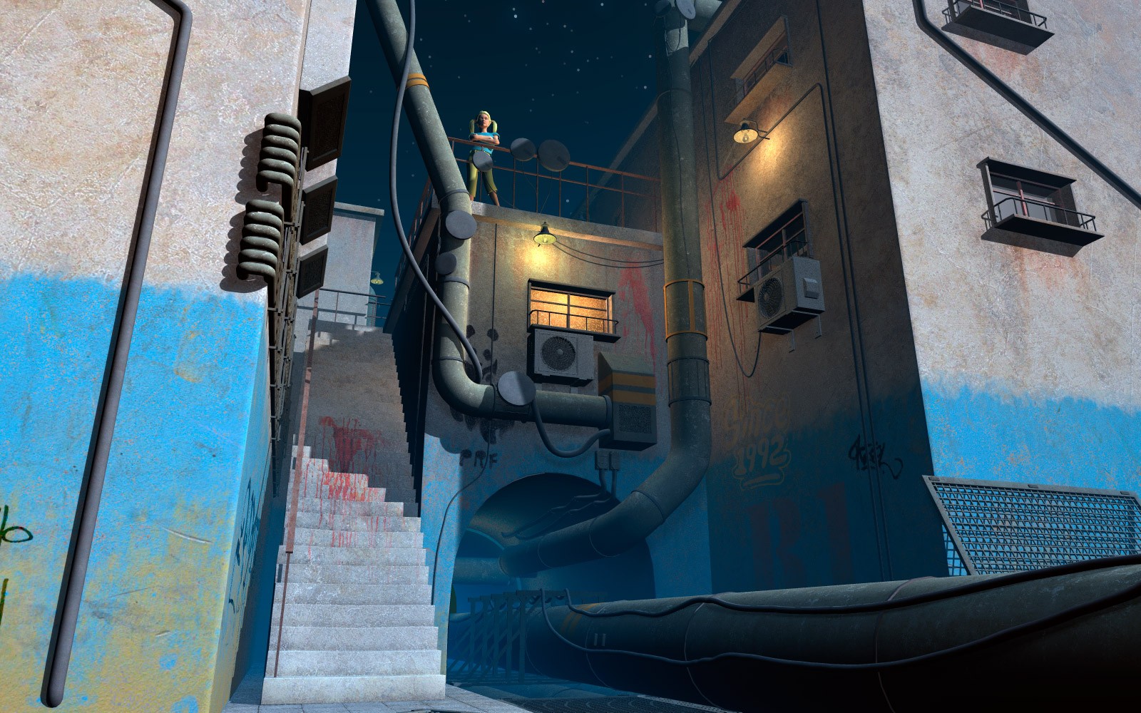 Courtyard with pipes for Daz Studio by N/A