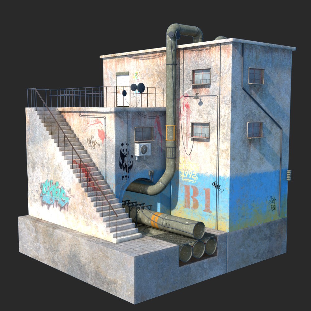 Courtyard with pipes for Daz Studio by N/A