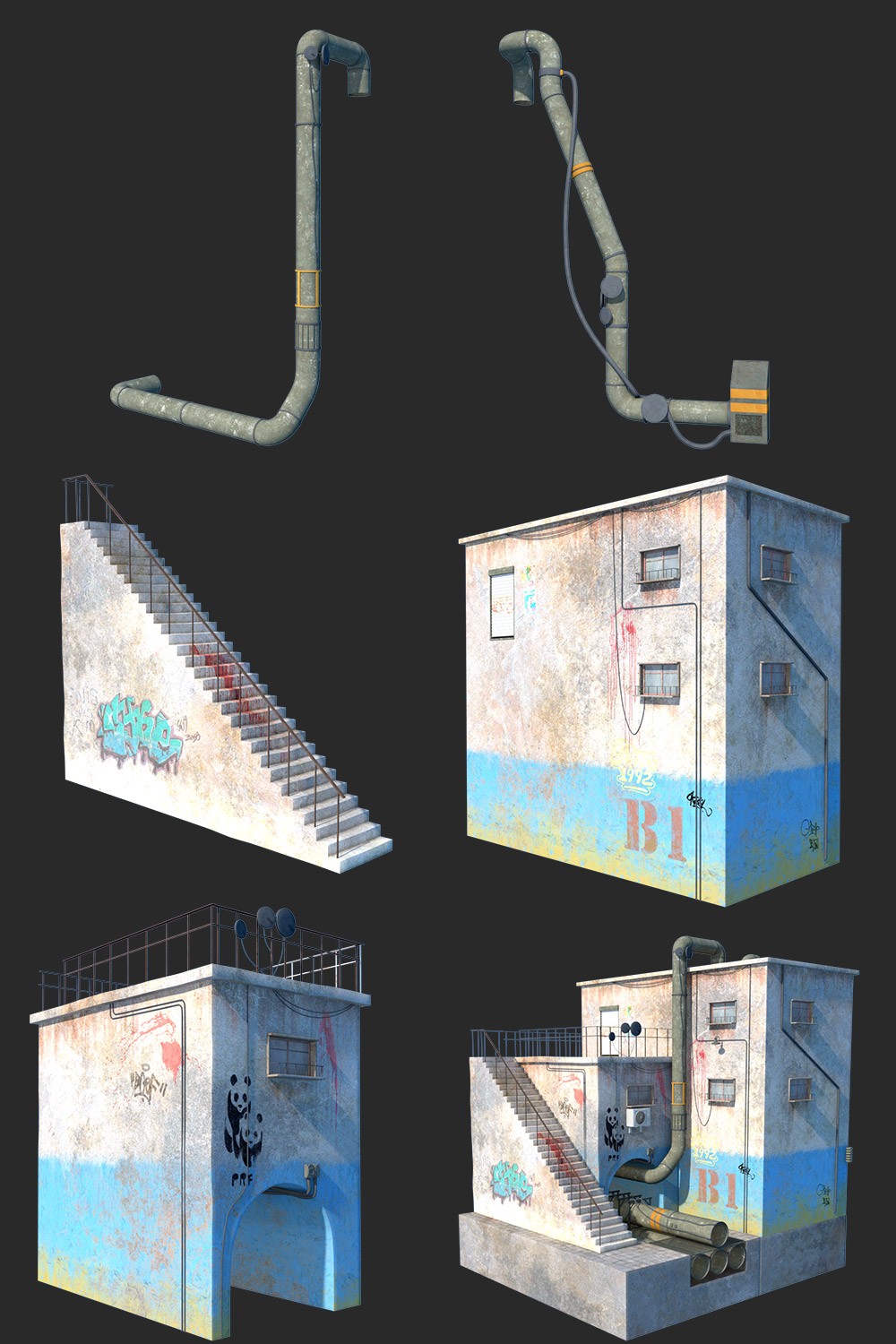 Courtyard with pipes for Daz Studio by N/A